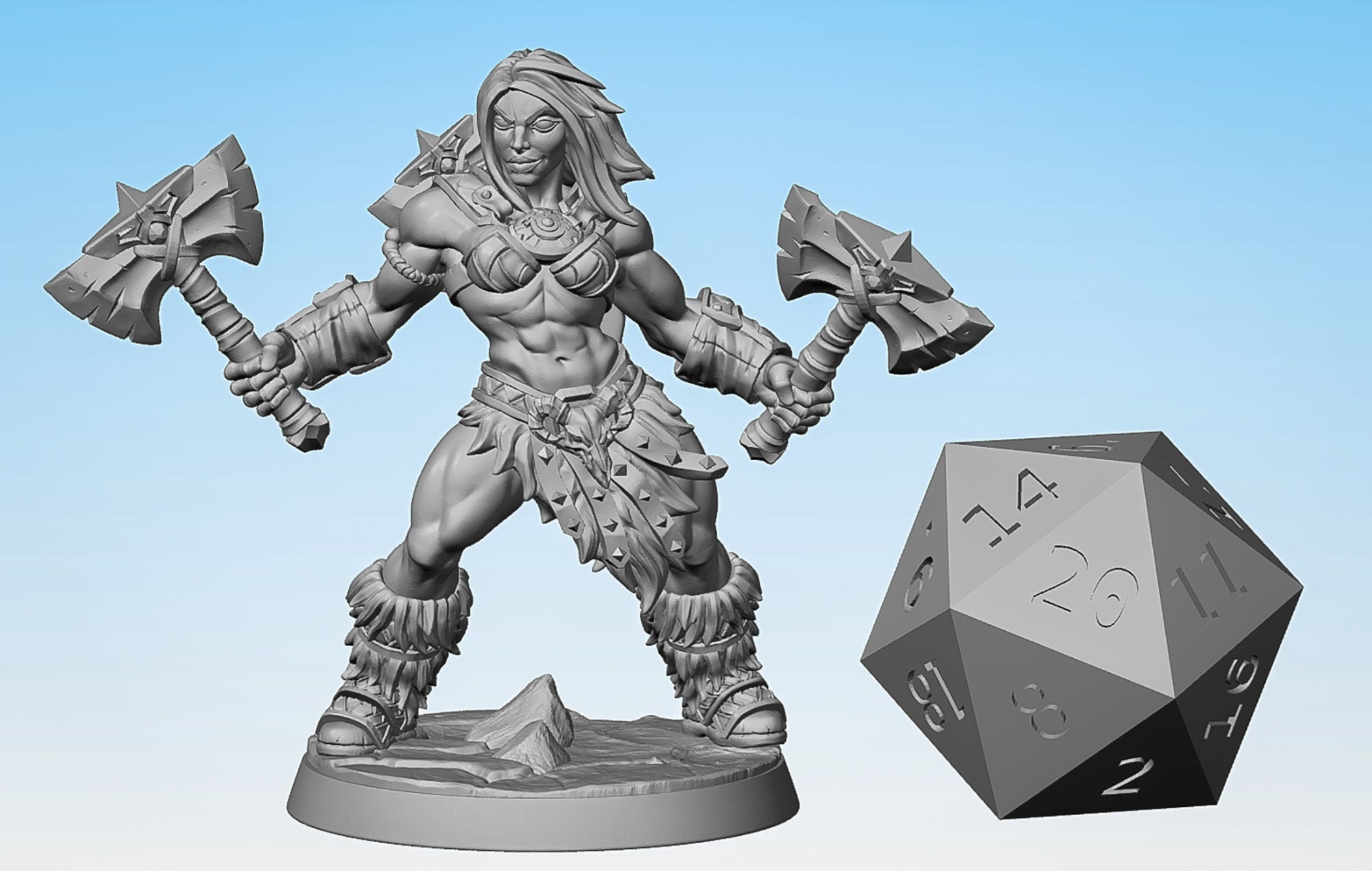 BARBARIAN Throwing Axes "Dragonpeak Barbarian F (f)" | Dungeons and Dragons | DnD | Pathfinder | Tabletop | RPG | Hero Size | 28 mm-Role Playing Miniatures