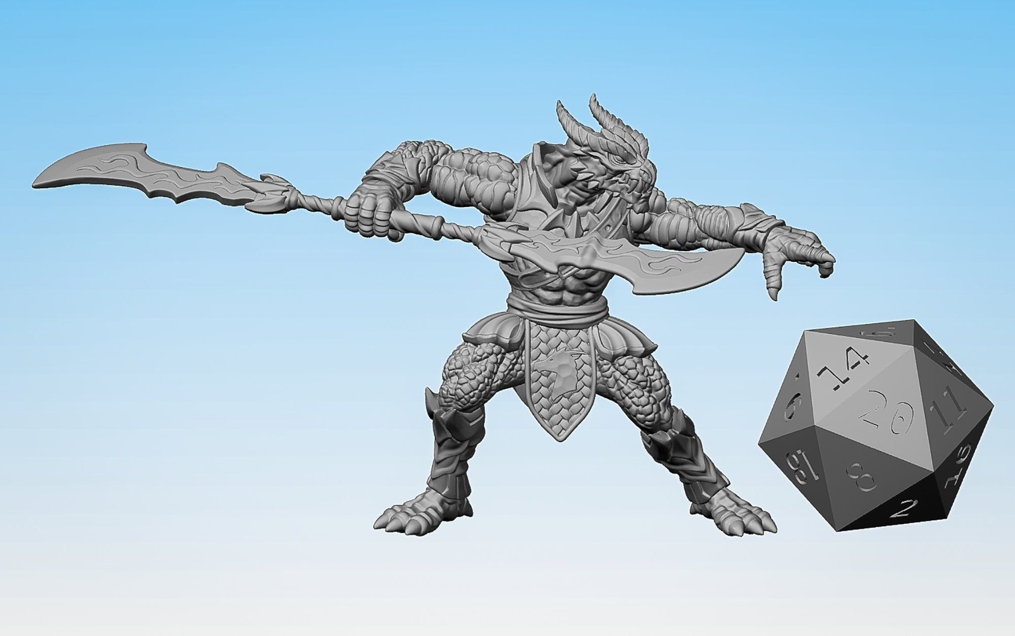 DRAGONBORN "Fighter Two-bladed Sword" | Dungeons and Dragons | DnD | Pathfinder | Tabletop | RPG | Hero Size | 28 mm-Role Playing Miniatures
