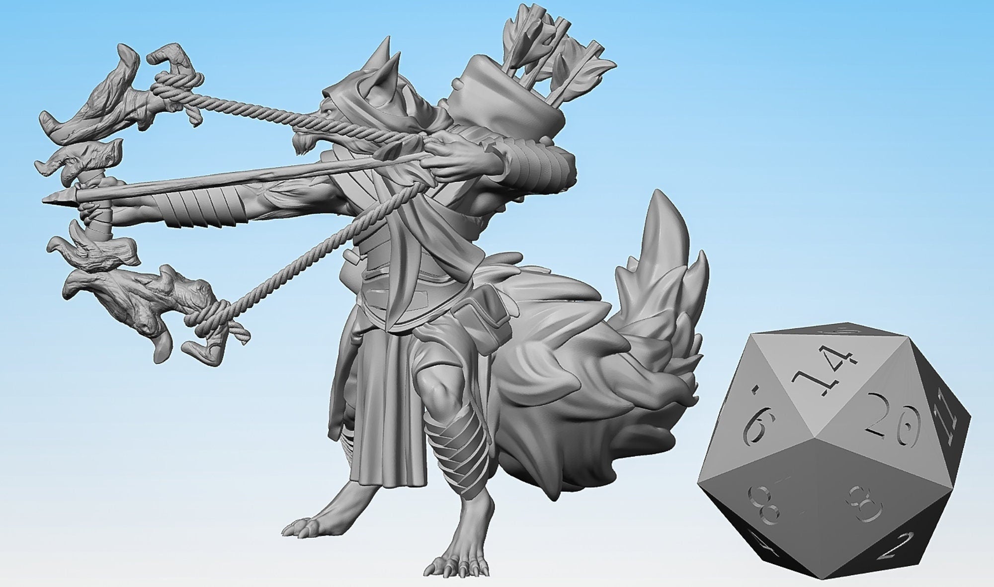 FOXKIN (D) "Ranger" KITSUNE | Dungeons and Dragons | DnD | Pathfinder | Tabletop | RPG | Hero Size | 28 mm-Role Playing Miniatures