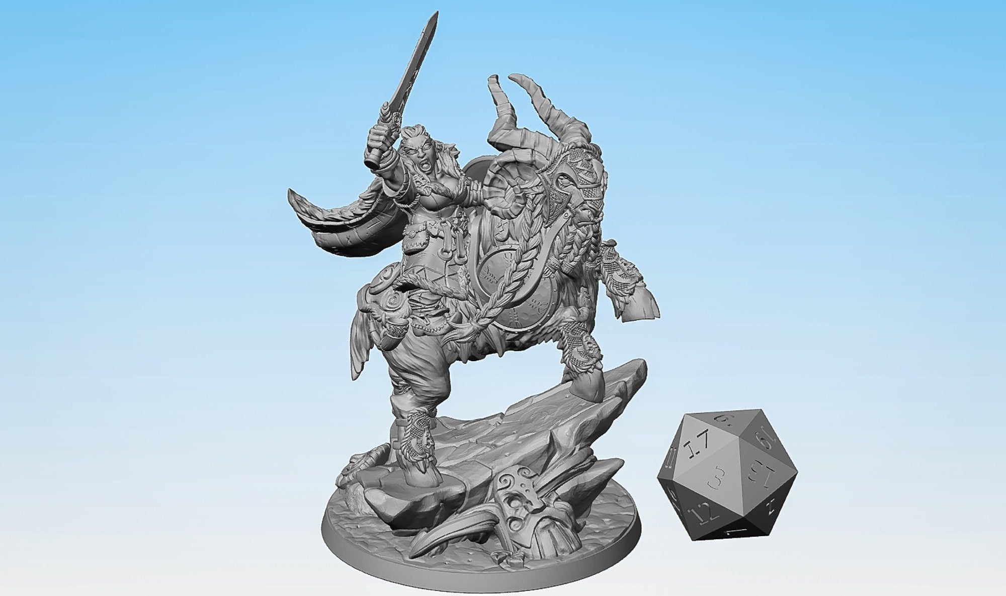 DWARVEN HEROINE "Gerta on Lok-Ghobar the Great Ram" | Dungeons and Dragons | DnD | Pathfinder | Tabletop | RPG | Hero Size | 28 mm-Role Playing Miniatures