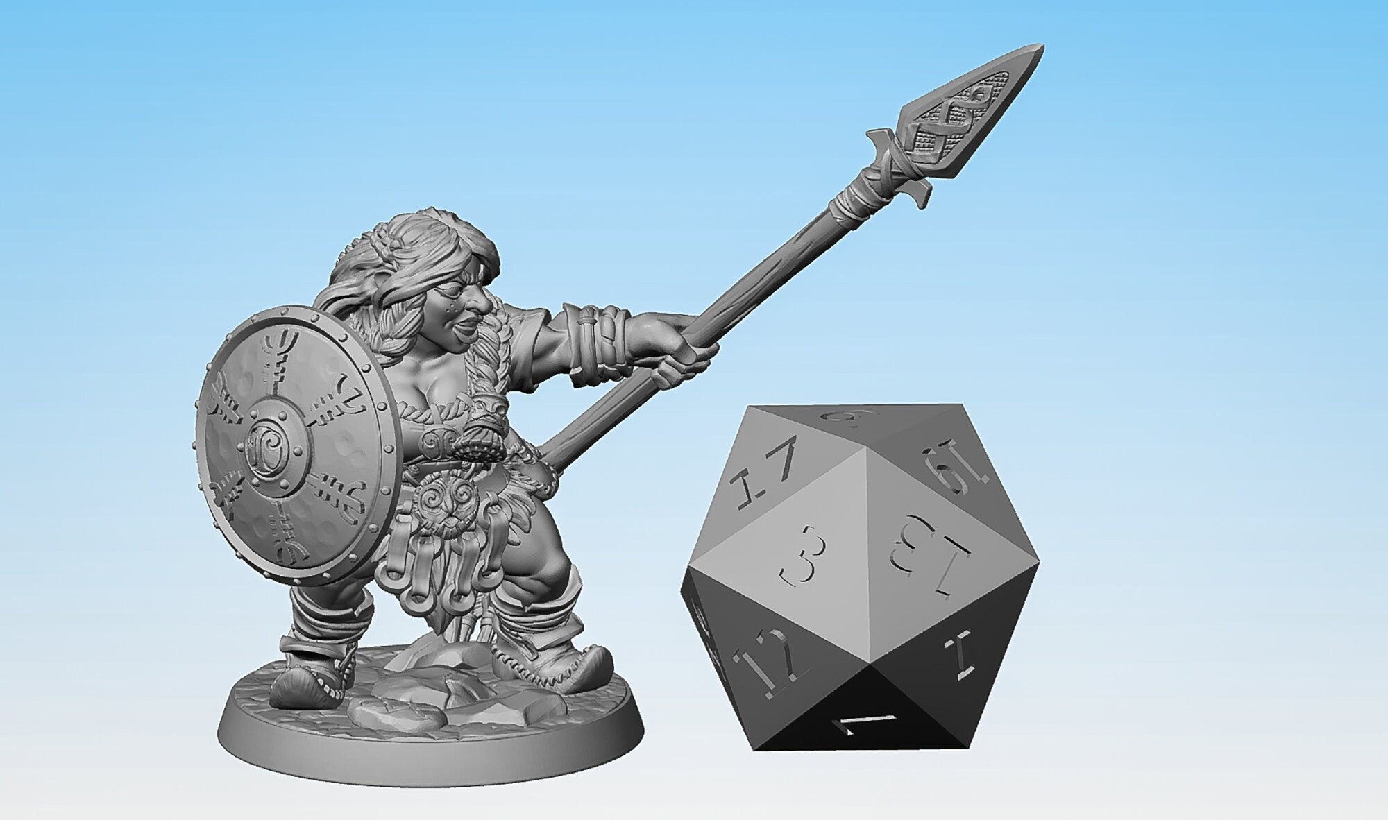 DWARF Mountaineer (f) "F" Spear & Shield | Dungeons and Dragons | DnD | Pathfinder | Tabletop | RPG | Hero Size | 28 mm-Role Playing Miniatures