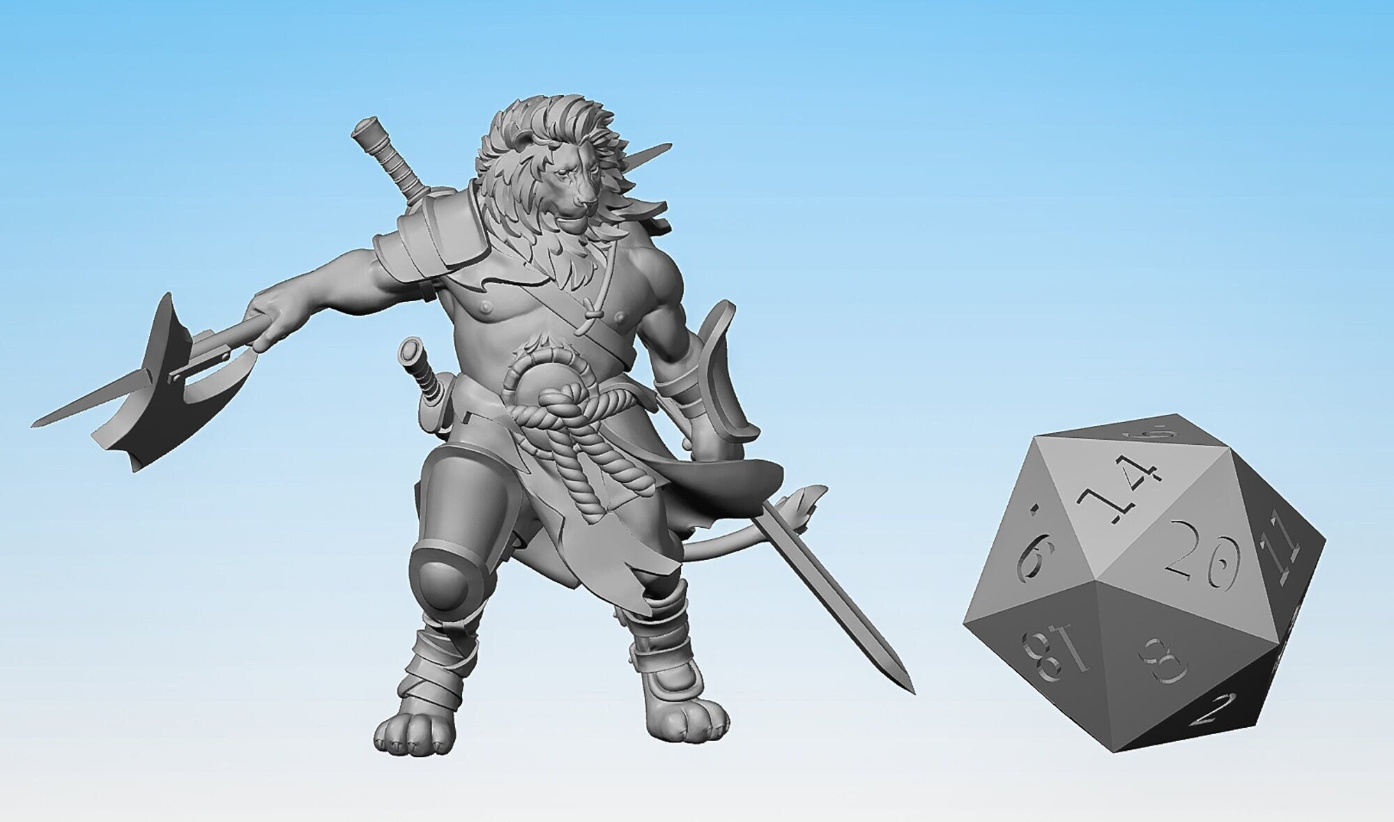 LEONKIN TABAXI "Barbarian" | Dungeons and Dragons | DnD | Pathfinder | Tabletop | RPG | Hero Size | 28 mm-Role Playing Miniatures
