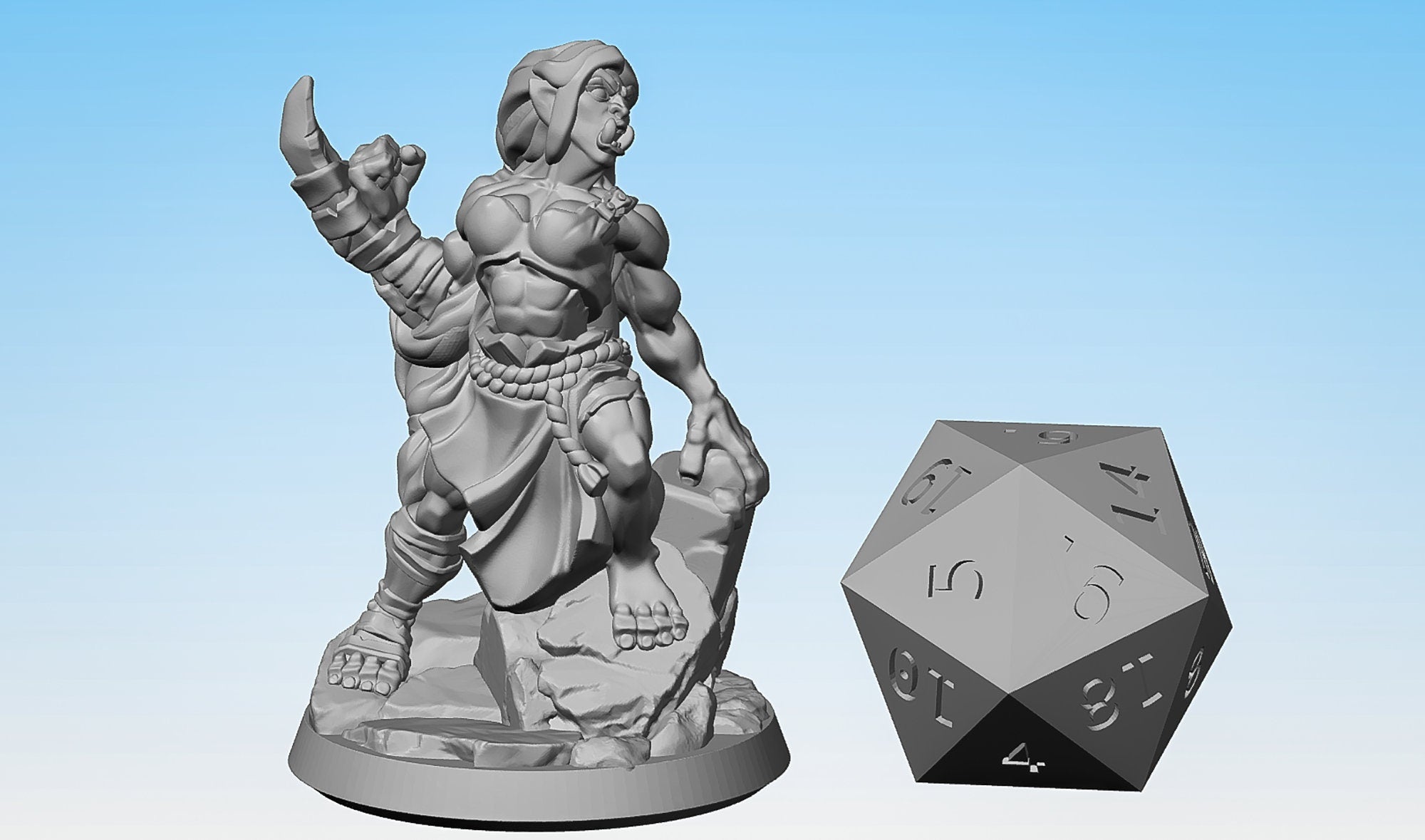ORC (f) Barbarian "Female Berserker Ork 03" | Dungeons and Dragons | DnD | Pathfinder | Tabletop | RPG | Hero Size | 28-32 mm-Role Playing Miniatures