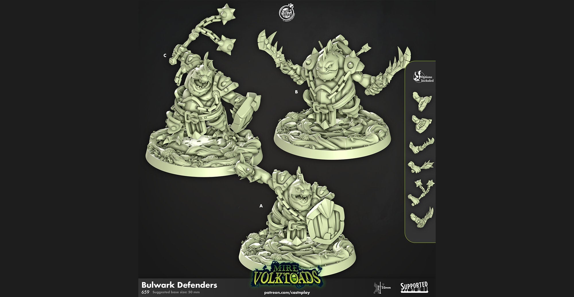 SLAAD "Bulwark Defender" 3 Versions | Dungeons and Dragons | DnD | Pathfinder | Tabletop | RPG | ttrpg | Wargaming | Warhammer | 28-32 mm-Role Playing Miniatures
