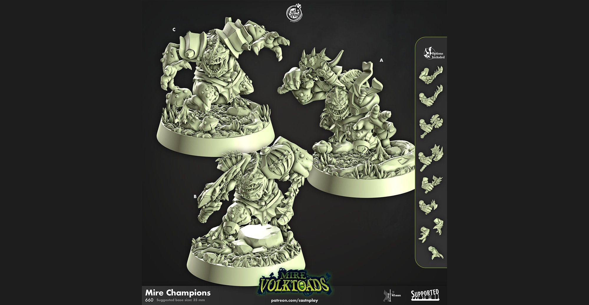 SLAAD "Mire champions" 3 Versions | Dungeons and Dragons | DnD | Pathfinder | Tabletop | RPG | ttrpg | Wargaming | Warhammer | 28-32 mm-Role Playing Miniatures