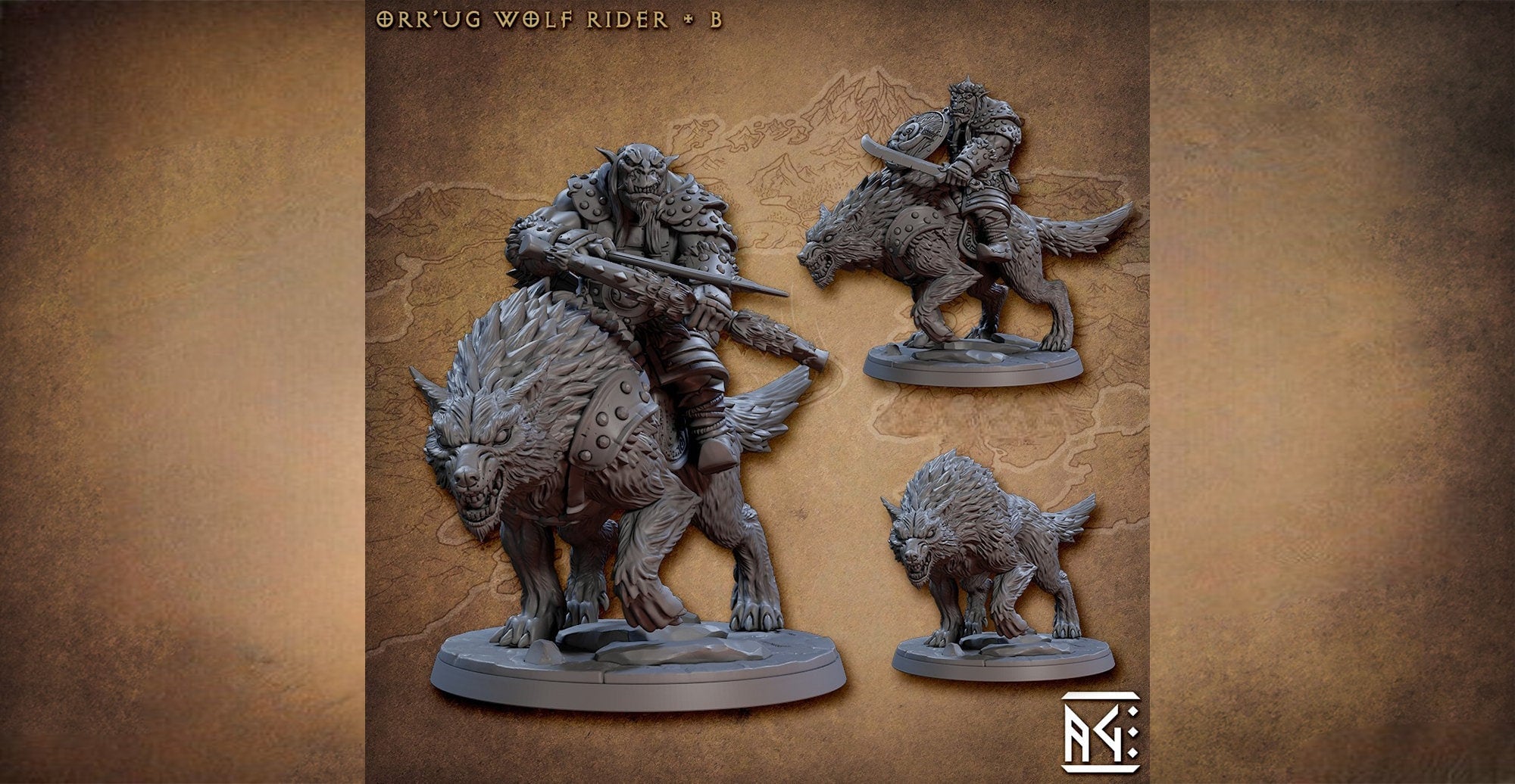 Orc / Worg "Orr'ug Wolf Rider B" Fighter | 8K 3D Print-Role Playing Miniatures