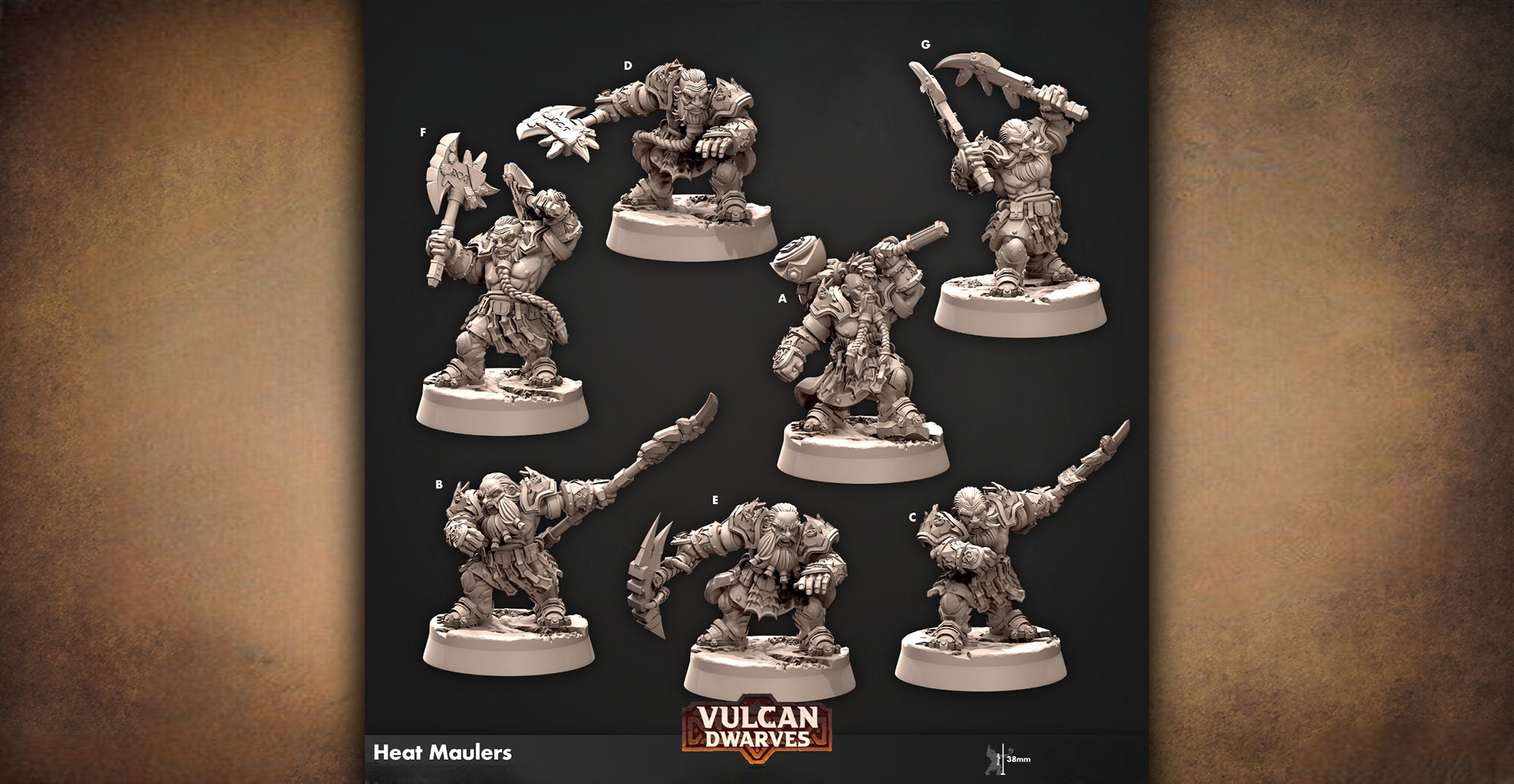DWARF "Heat Maulers" 7 Versions | 8K Print | Dungeons and Dragons | DnD | Pathfinder | Tabletop | ttrpg | Wargaming | Warhammer | 28-32 mm-Role Playing Miniatures