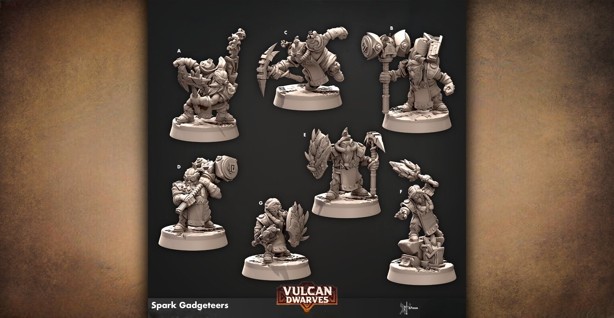 DWARF "Spark Gadgeteers" 7 Versions | 8K Print-Role Playing Miniatures