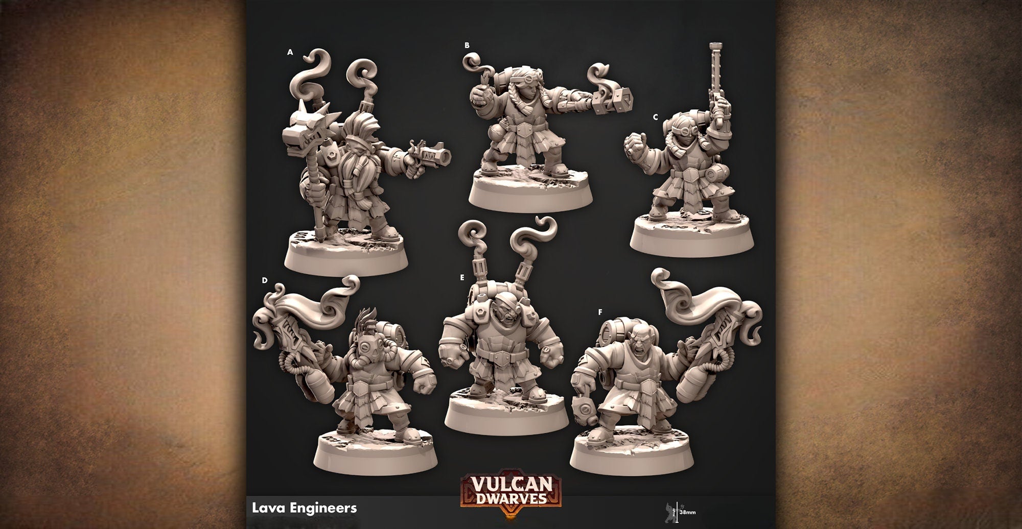 DWARF "Lava Engineers" 6 Versions | 8K Print | Dungeons and Dragons | DnD | Pathfinder | Tabletop | ttrpg | Wargaming | Warhammer | 28-32 mm-Role Playing Miniatures