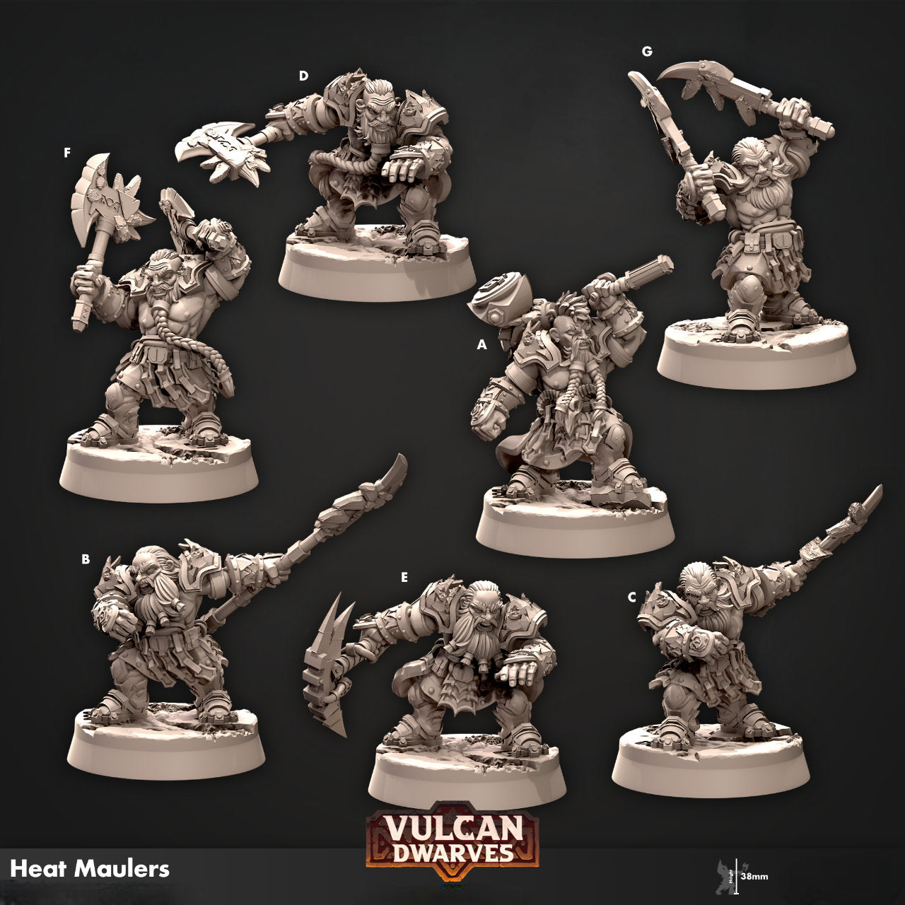 DWARF "Heat Maulers" 7 Versions | 8K Print | Dungeons and Dragons | DnD | Pathfinder | Tabletop | ttrpg | Wargaming | Warhammer | 28-32 mm-Role Playing Miniatures