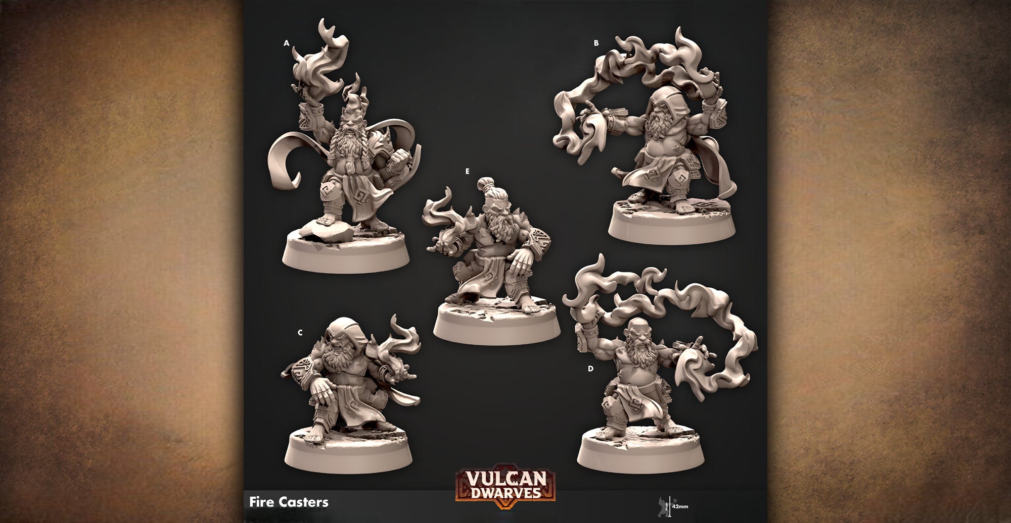 DWARF "Fire Casters" 5 Versions | 8K Print | Dungeons and Dragons | DnD | Pathfinder | Tabletop | ttrpg | Wargaming | Warhammer | 28-32 mm-Role Playing Miniatures