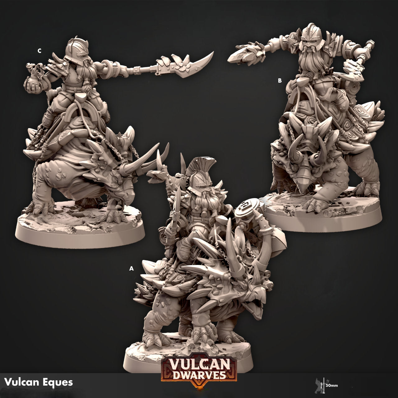 DWARF "Vulcan Eques" 3 Versions | 8K Print | Dungeons and Dragons | DnD | Pathfinder | Tabletop | ttrpg | Wargaming | 28-32 mm-Role Playing Miniatures