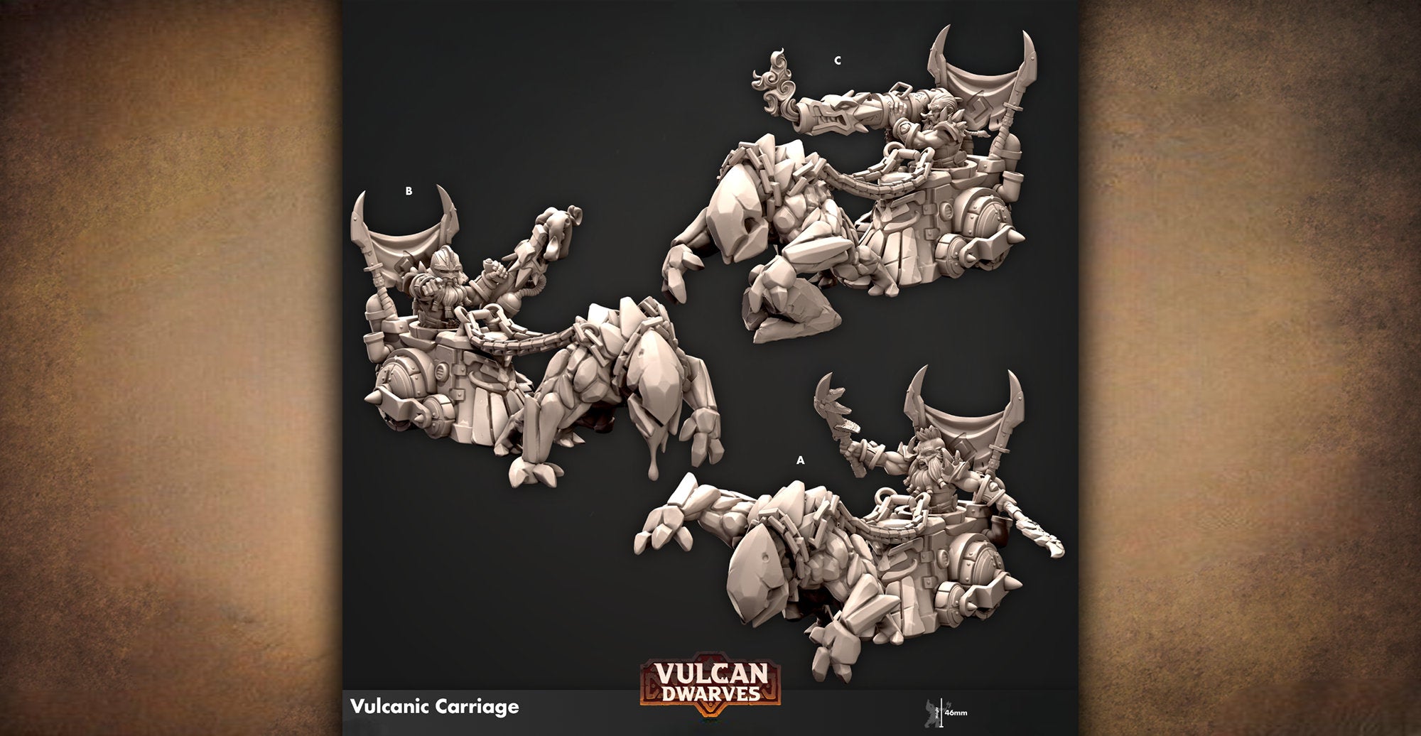 DWARF "Vulcanic Carriage" 3 Versions | 8K Print-Role Playing Miniatures