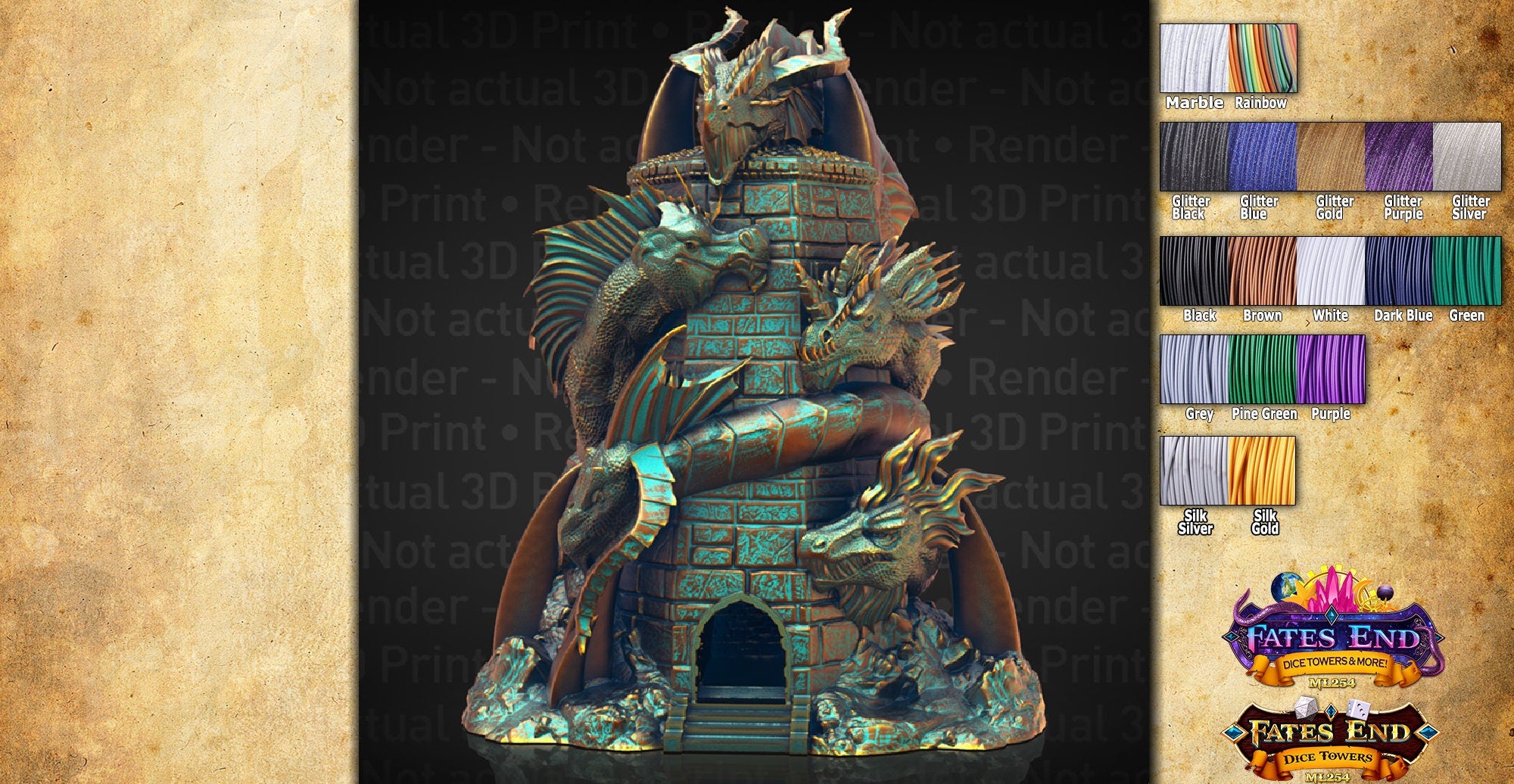 TIAMAT | Dice Tower | Fate's End | Dungeons & Dragons | Gaming Accessoires | Tabletop | DnD | RPG | Fantasy | 3D Print-Toys