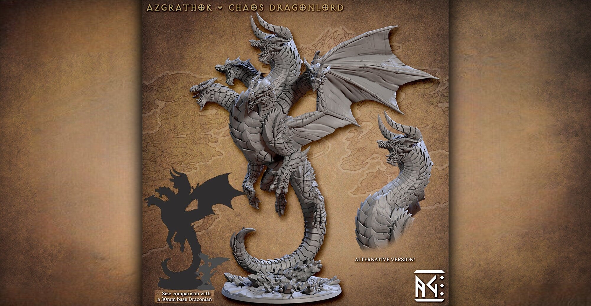 5-Headed-DRAGON "Azgrathok" | 8K 3D Print | Dungeons and Dragons | DnD | Pathfinder | Tabletop | Hero Size | 28-32 mm-Role Playing Miniatures