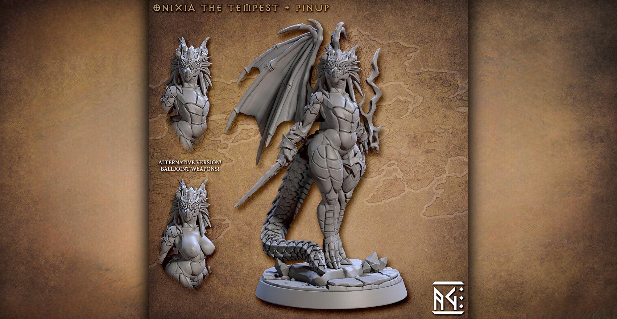 Sexy Draconian Dragonborn "Onixia - Pinup Girl" | 8K 3D Print | Dungeons and Dragons | DnD | Pathfinder | Tabletop | Hero Size | 28-32 mm-Role Playing Miniatures