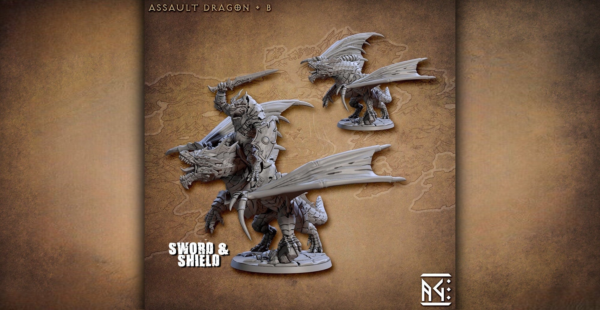 Dragon "Assault Dragon B" (+Rider) | Dungeons and Dragons | DnD | Pathfinder | TTRPG | Wargaming | RPG | Hero Size | 28-32 mm-Role Playing Miniatures