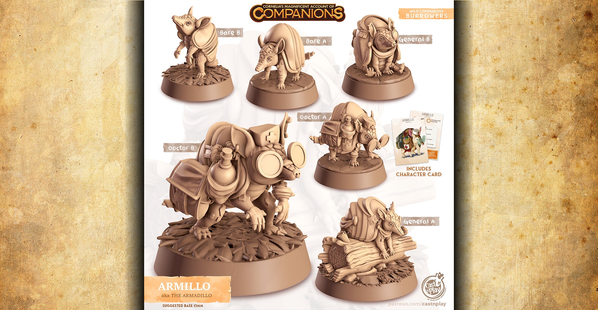 COMPANION "Armillo The Armadillo" | 8K | Dungeons and Dragons | DnD | Pathfinder | Tabletop | ttrpg | Wargaming | Warhammer | 28-32 mm-Role Playing Miniatures