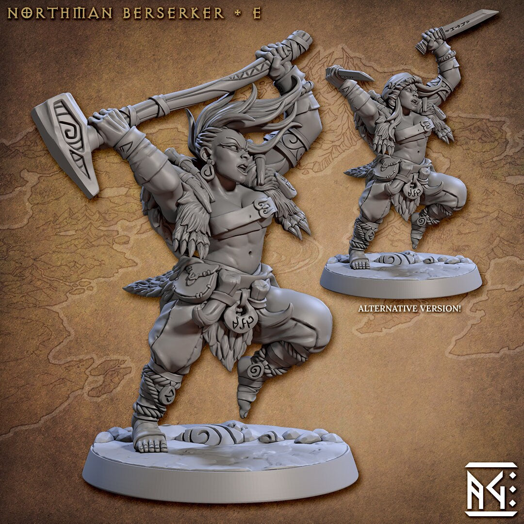 Barbarian "Skutagaard Northmen Berserker F" | 8K 3D Print | Dungeons and Dragons | DnD | Pathfinder | Tabletop | 28-32 mm | Wargaming-Role Playing Miniatures