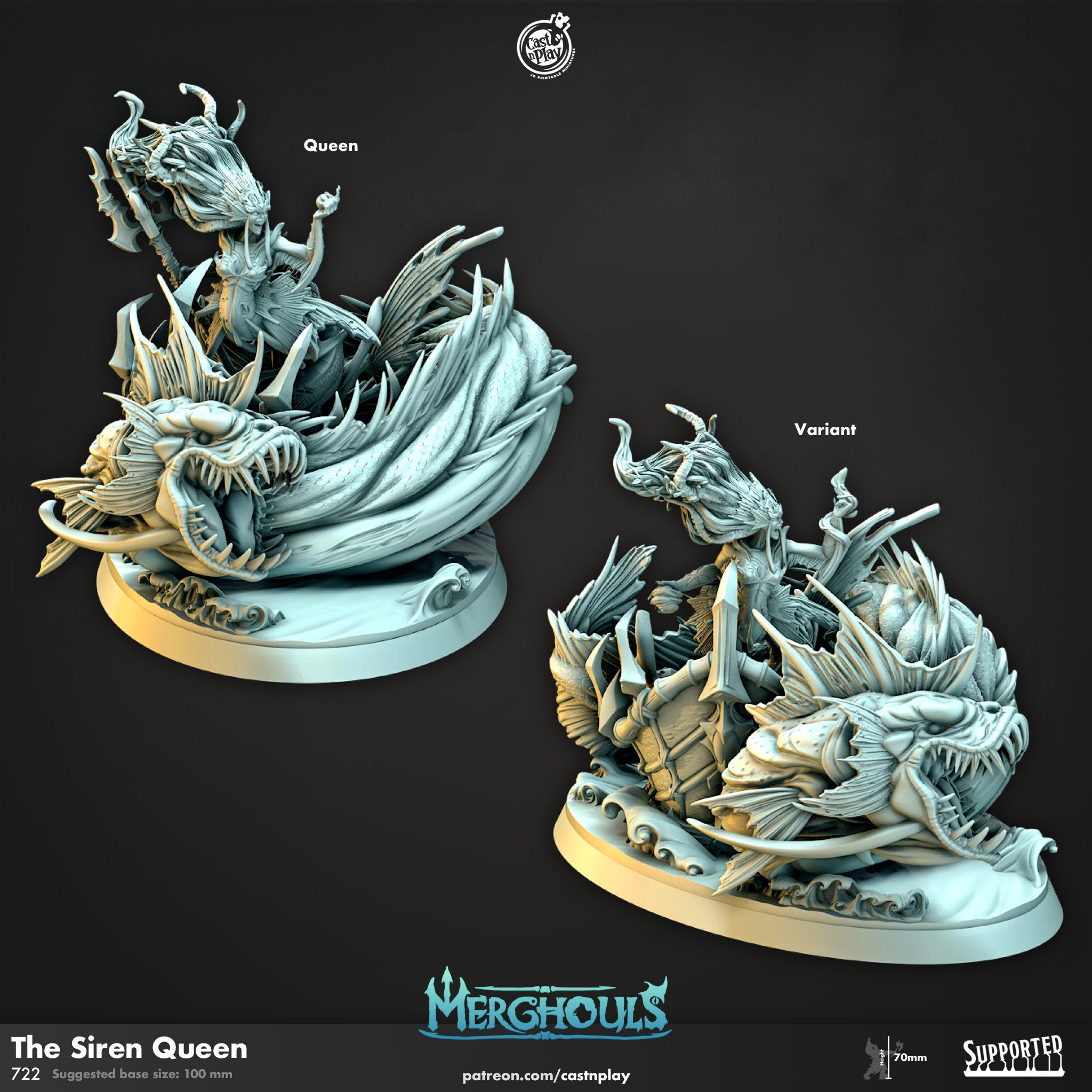 Siren Merghoul "Siren Queen" | 12K Print | Dungeons and Dragons | DnD | Pathfinder | Tabletop | ttrpg | Wargaming | Warhammer | 28-32mm-Role Playing Miniatures