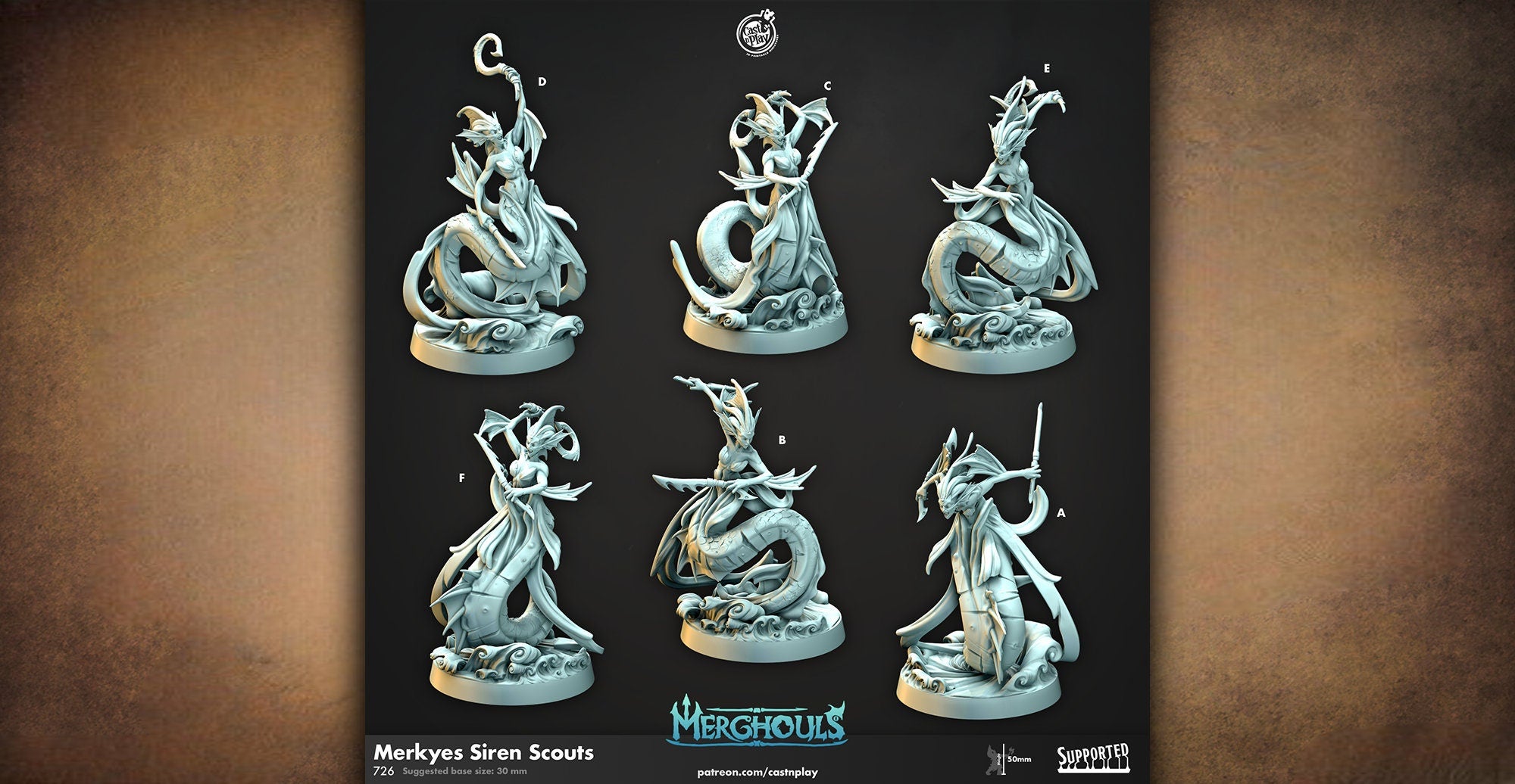 Merghoul "Merkyes Siren Scouts" | 12K Print | Dungeons and Dragons | DnD | Pathfinder | TTRPG | Wargaming | Warhammer | 28-32 mm-Role Playing Miniatures