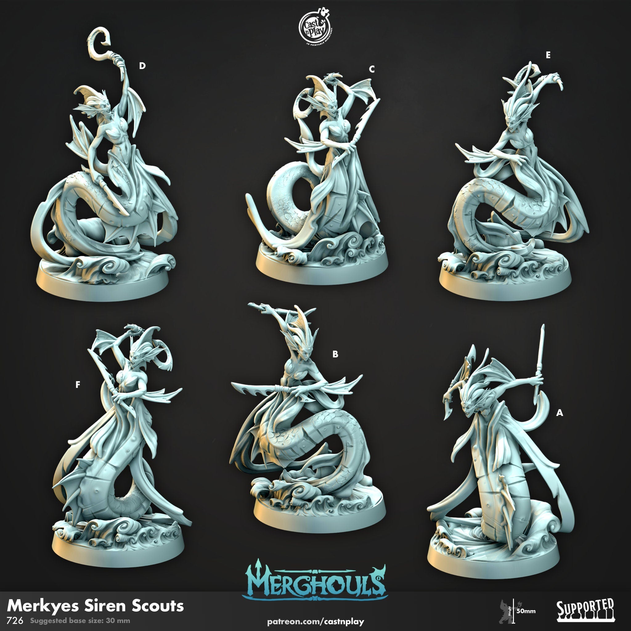 Merghoul "Merkyes Siren Scouts" | 12K Print | Dungeons and Dragons | DnD | Pathfinder | TTRPG | Wargaming | Warhammer | 28-32 mm-Role Playing Miniatures