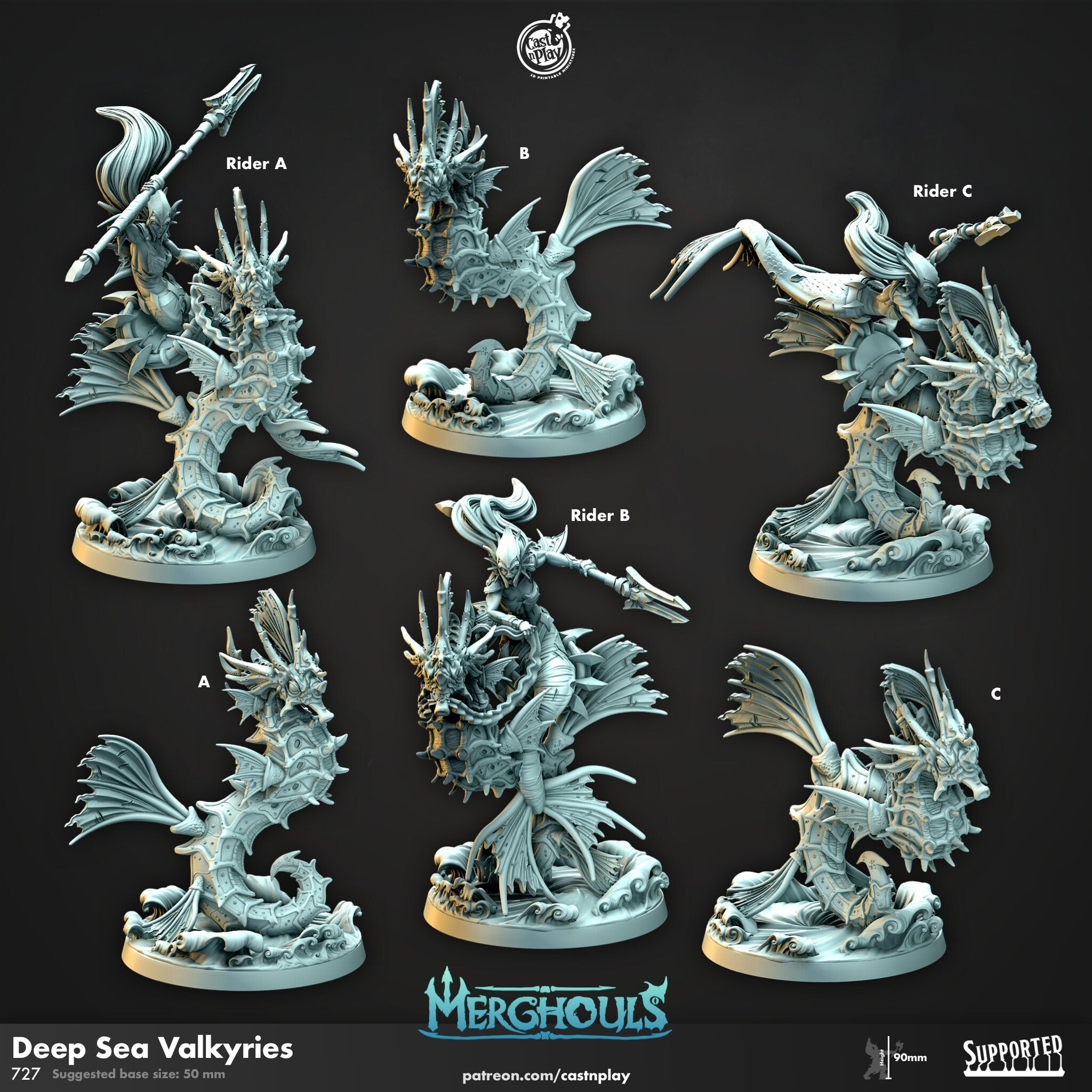 Siren Merghoul "Deep Sea Valkyries" 12K Print | DnD | Wargaming | Dungeons and Dragons | Pathfinder | Tabletop | RPG | 28-32 mm-Role Playing Miniatures
