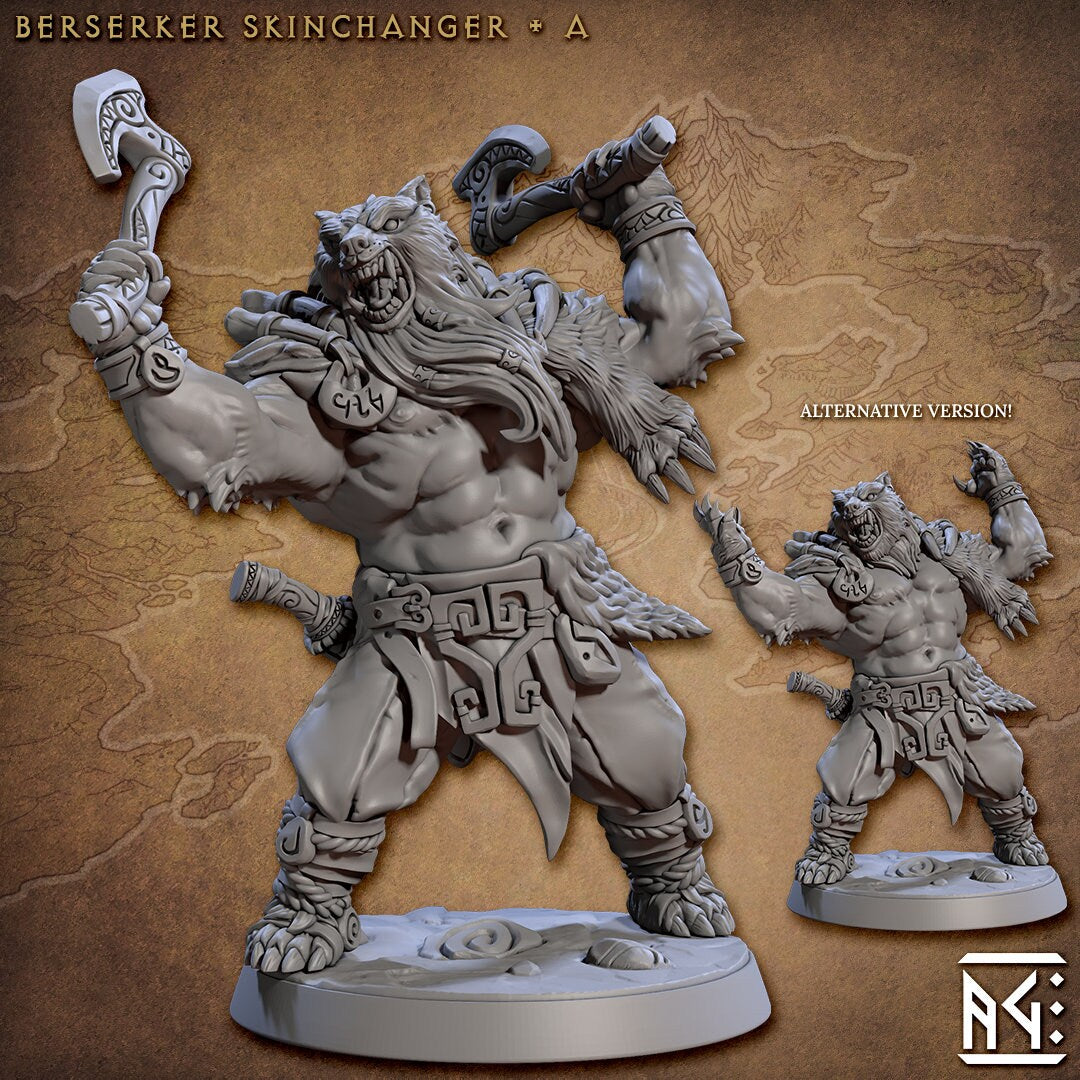 Barbarian "Skinchanger A" | 8K 3D Print | Dungeons and Dragons | DnD | Pathfinder | Tabletop | 28-32 mm | Wargaming-Role Playing Miniatures