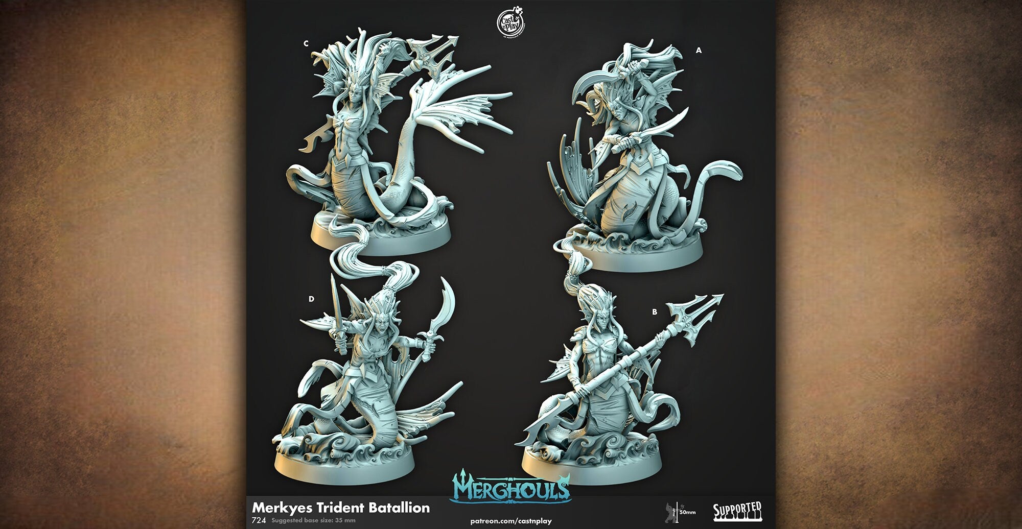 Merghoul "Merkyes Trident Batallion" | 12K Print | Dungeons and Dragons | DnD | Pathfinder | TTRPG | Wargaming | Warhammer | 28-32 mm-Role Playing Miniatures