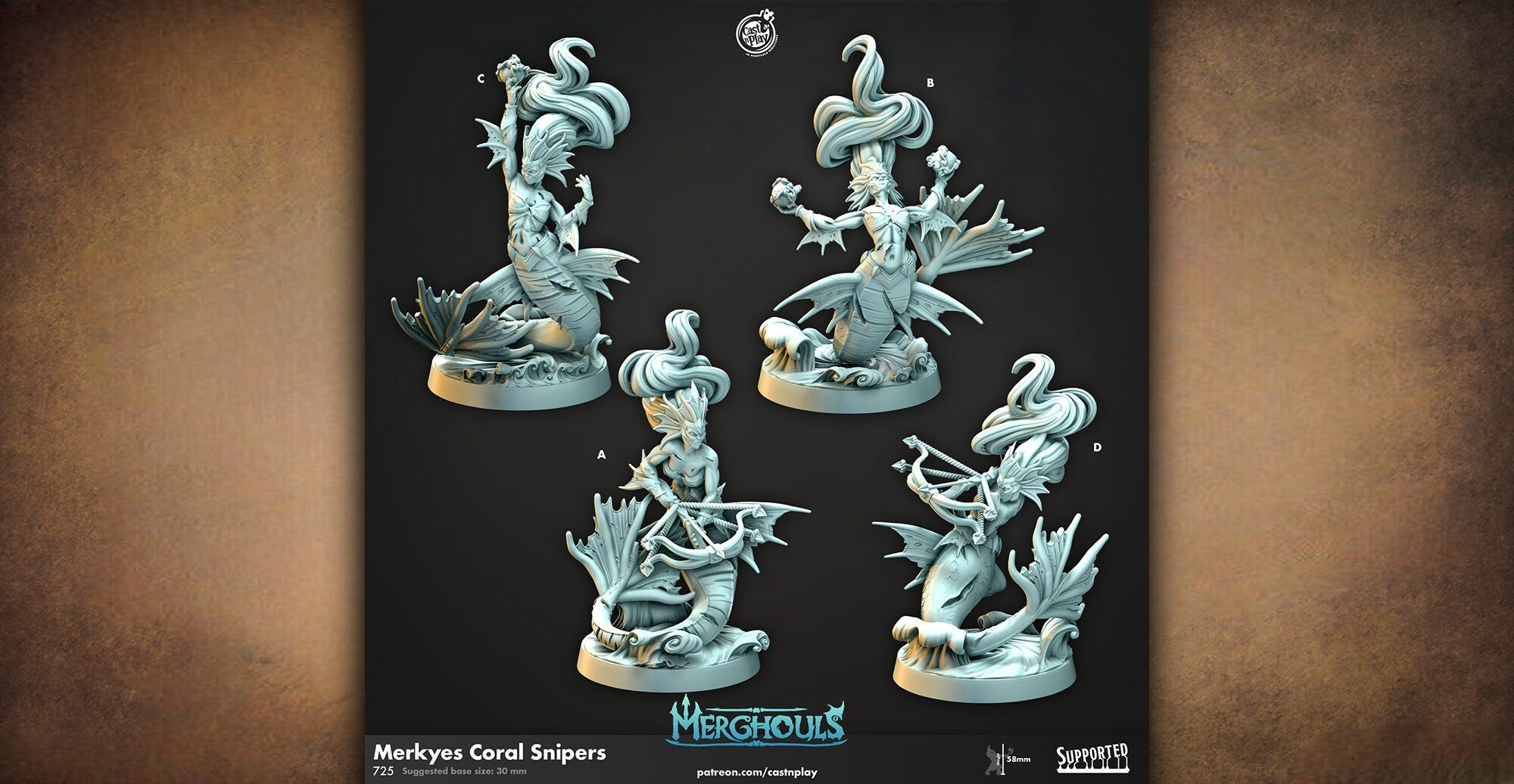Merghoul "Merkyes Coral Snipers" | 12K Print | Dungeons and Dragons | DnD | Pathfinder | TTRPG | Wargaming | Warhammer | 28-32 mm-Role Playing Miniatures