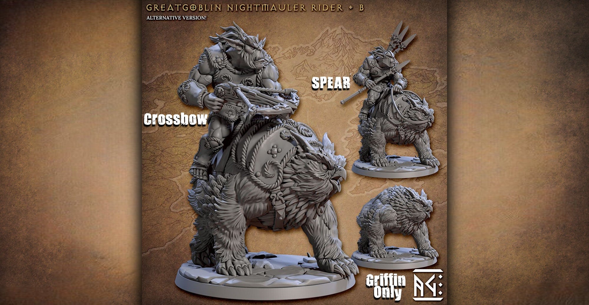 Bugbear Rider "Nightmauler B" (+Rider) | 12K Dungeons and Dragons | DnD | Pathfinder | TTRPG | Wargaming | RPG | Hero Size | 28-32 mm-Role Playing Miniatures