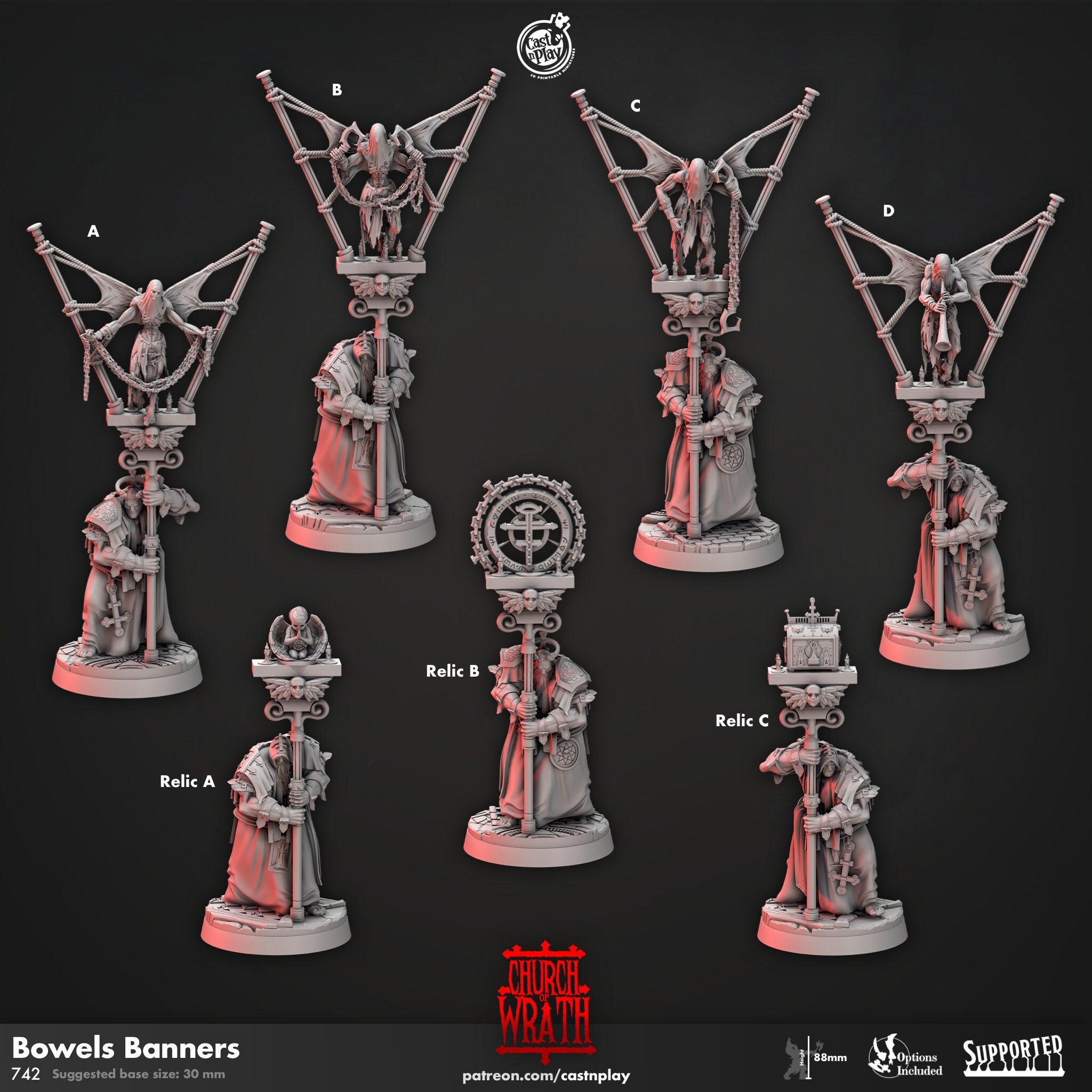 Cleric "Bowels Banners" | 12K DnD | Wargaming | Dungeons and Dragons | Pathfinder | Tabletop | RPG | 28-32 mm-Role Playing Miniatures