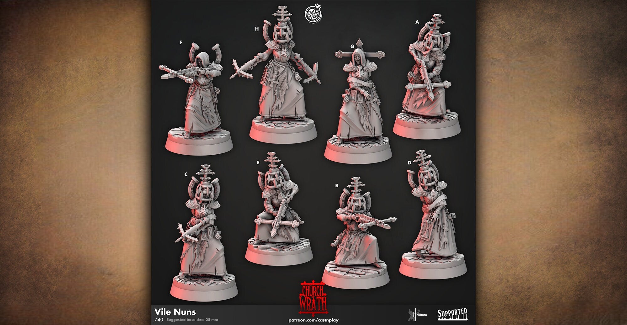 Priestess "Vile Nuns" | 12K DnD | Wargaming | Dungeons and Dragons | Pathfinder | Tabletop | RPG | 28-32 mm-Role Playing Miniatures
