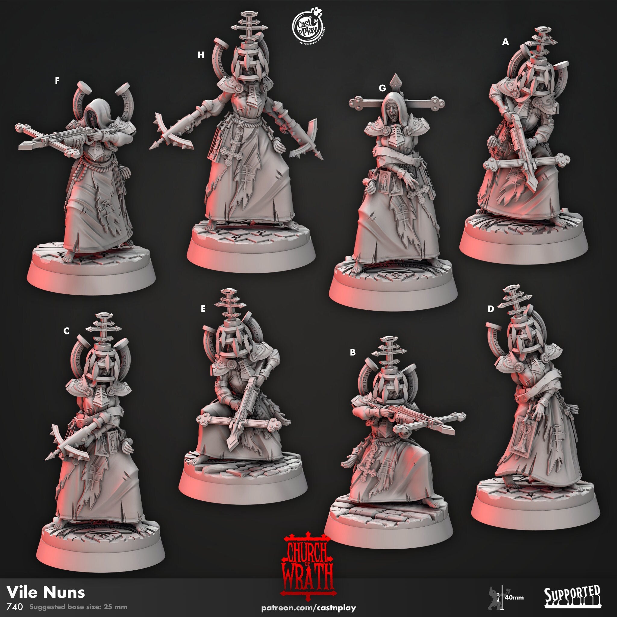 Priestess "Vile Nuns" | 12K DnD | Wargaming | Dungeons and Dragons | Pathfinder | Tabletop | RPG | 28-32 mm-Role Playing Miniatures