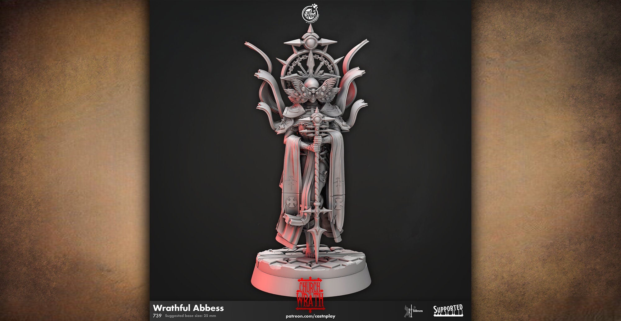 Templar "Wrathful Abbess" | 12K DnD | Wargaming | Dungeons and Dragons | Pathfinder | Tabletop | RPG | 28-32 mm-Role Playing Miniatures