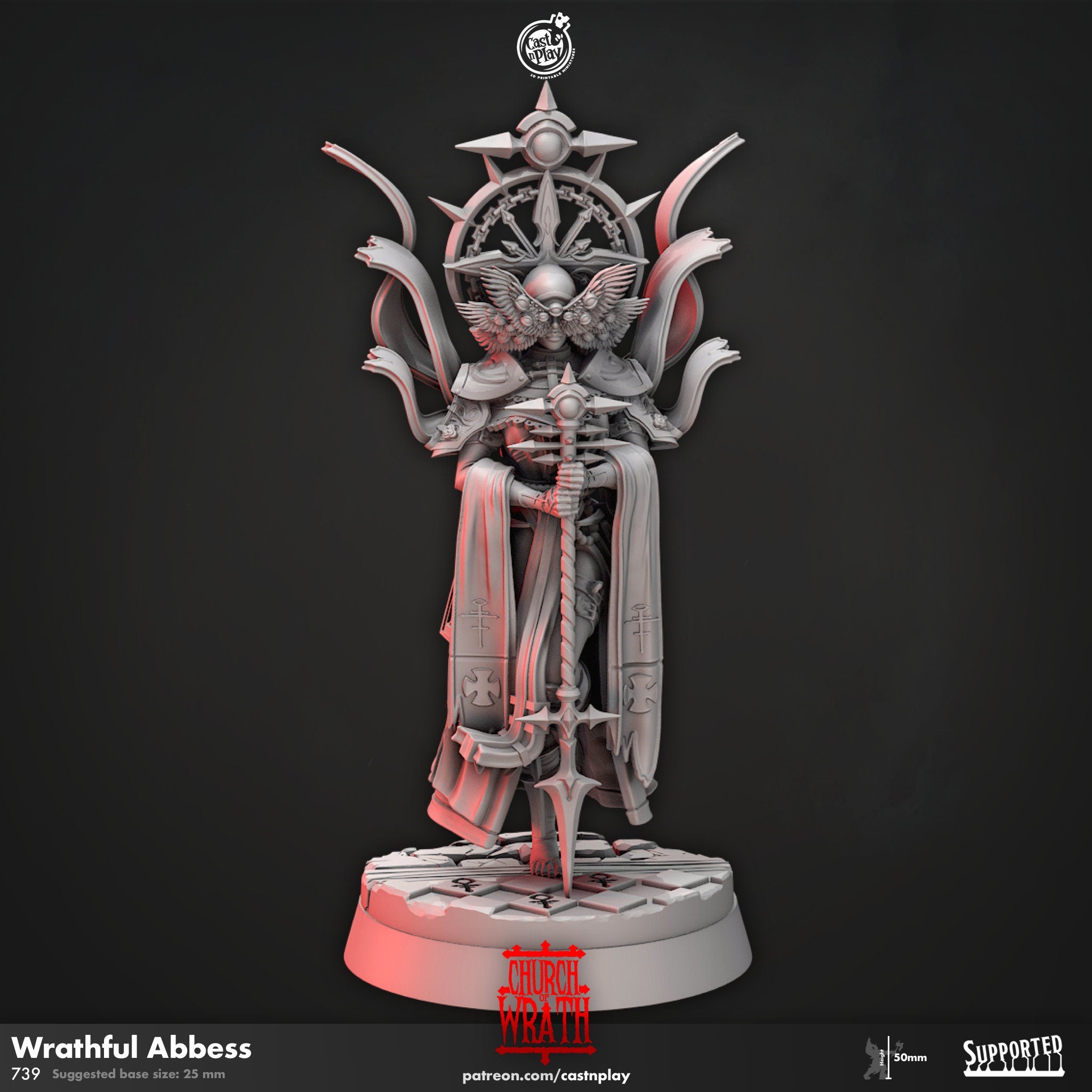 Templar "Wrathful Abbess" | 12K DnD | Wargaming | Dungeons and Dragons | Pathfinder | Tabletop | RPG | 28-32 mm-Role Playing Miniatures