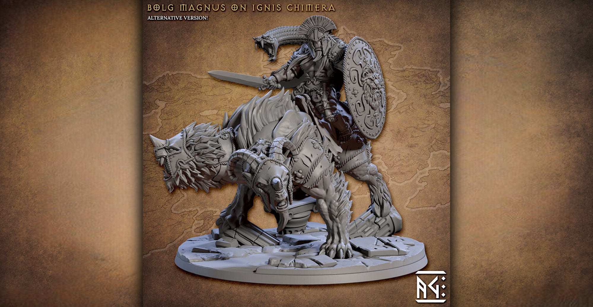 HOBGOBLIN + CHIMERA "Bolg on Chimera" | 12K 3D Print | Dungeons and Dragons | DnD | Pathfinder | Tabletop | RPG | Hero Size | 28-32 mm-Role Playing Miniatures