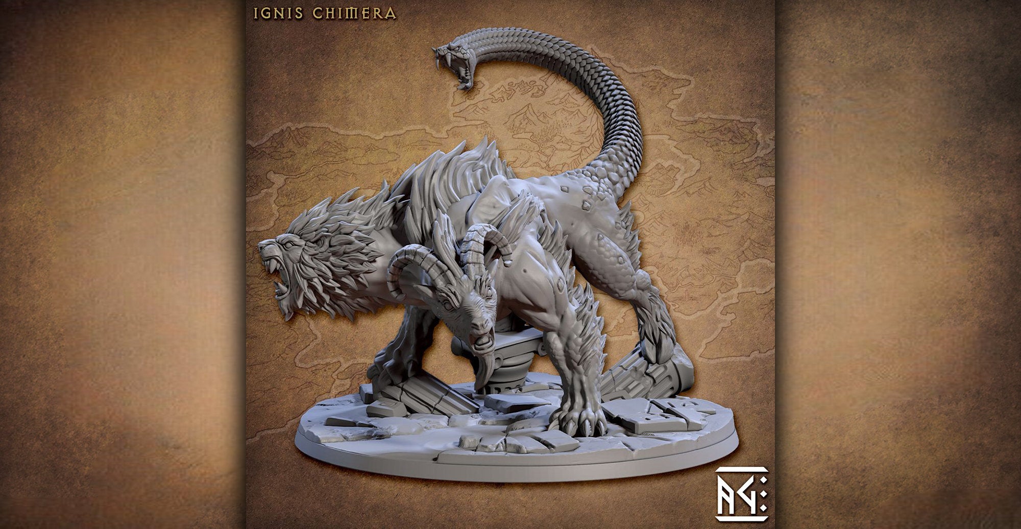 Chimera | 12K 3D Print | Dungeons and Dragons | DnD | Pathfinder | Tabletop | RPG | Hero Size | 28-32 mm-Role Playing Miniatures