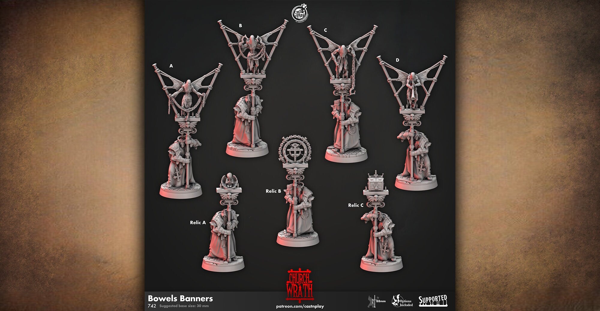 Cleric "Bowels Banners" | 12K DnD | Wargaming | Dungeons and Dragons | Pathfinder | Tabletop | RPG | 28-32 mm-Role Playing Miniatures
