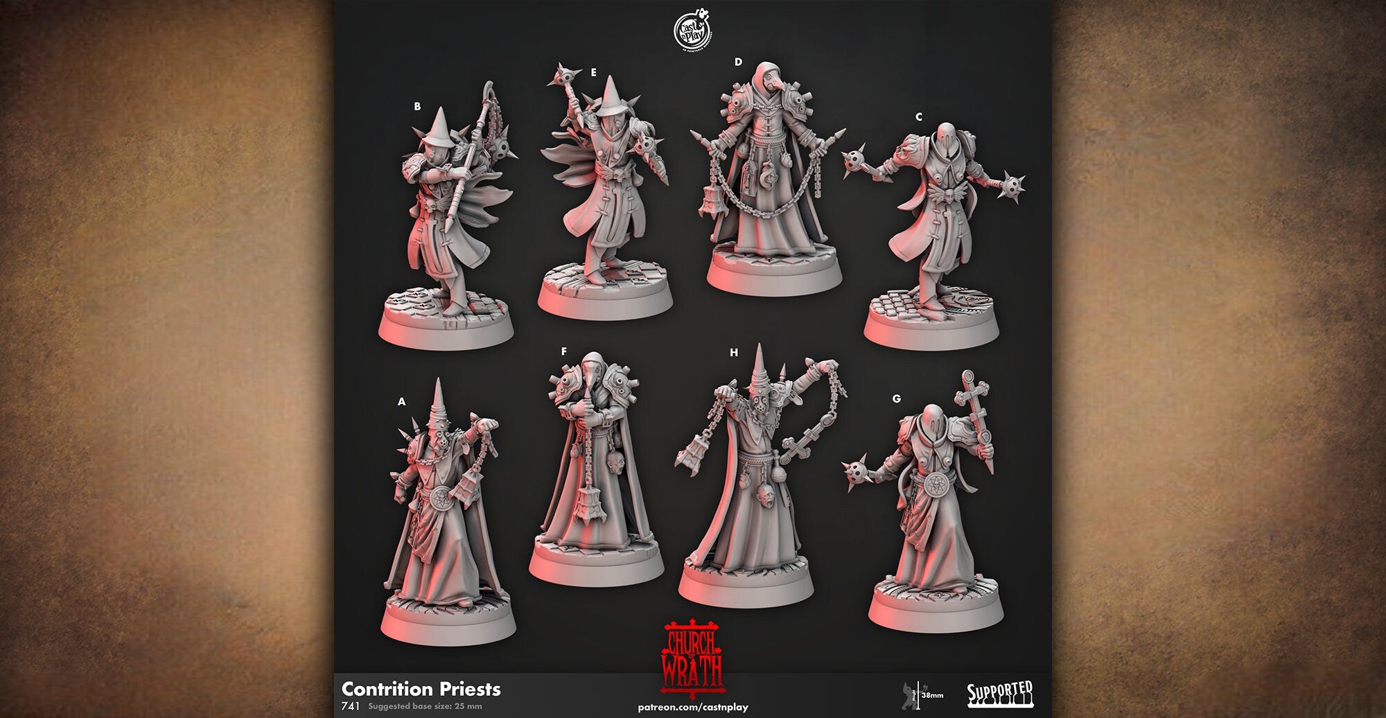 Cleric "Contrition Priests" | 12K DnD | Wargaming | Dungeons and Dragons | Pathfinder | Tabletop | RPG | 28-32 mm-Role Playing Miniatures