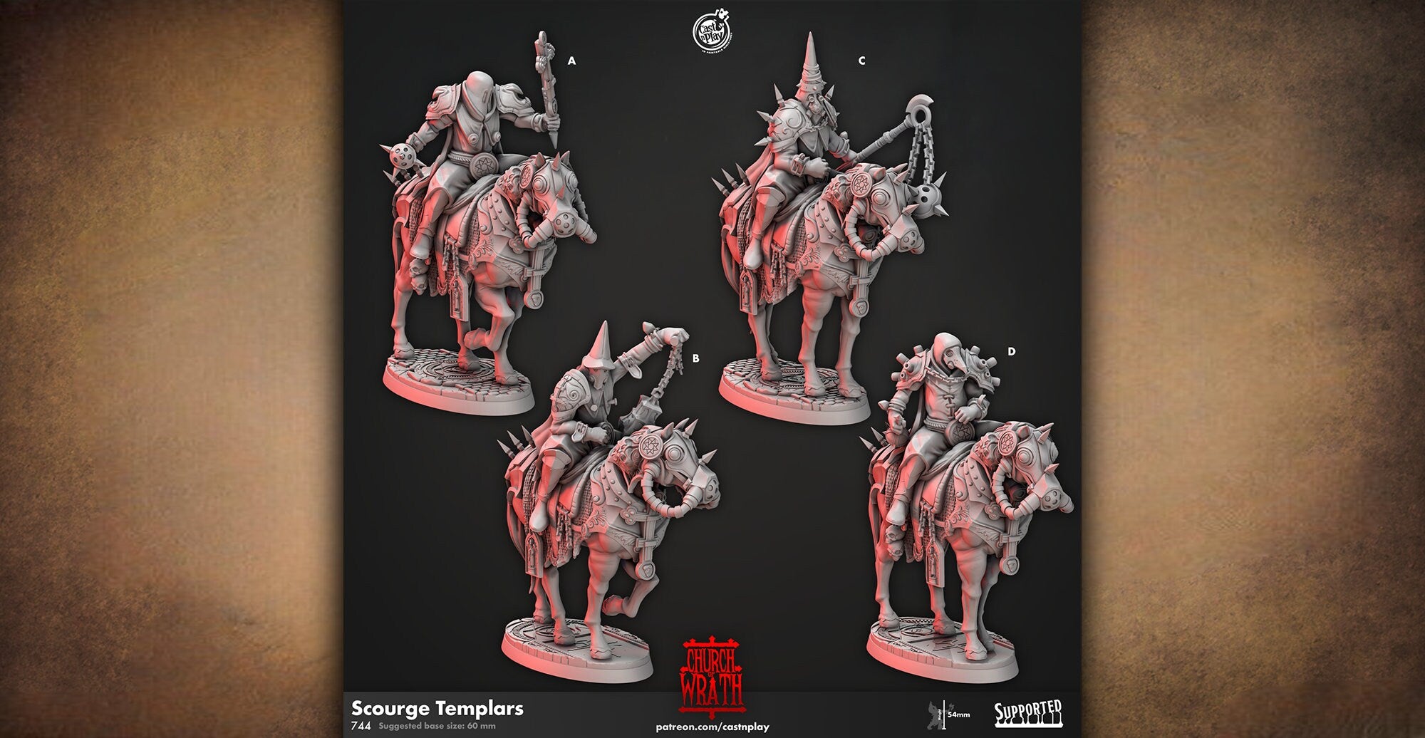 Templar Rider "Scourge Templars" | 12K DnD | Wargaming | Dungeons and Dragons | Pathfinder | Tabletop | RPG | 28-32 mm-Role Playing Miniatures