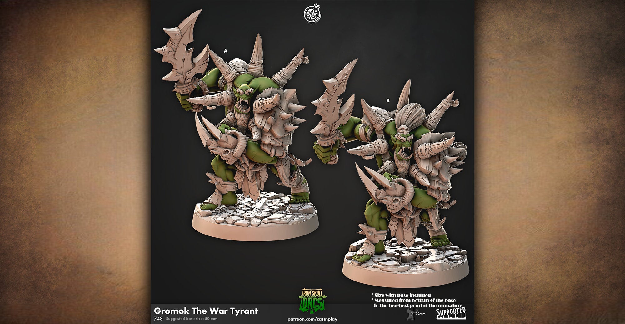 Orc Warrior "Gromok The War Tyrant" | 12K DnD | Wargaming | Dungeons and Dragons | Pathfinder | Tabletop | RPG | 28-32 mm-Role Playing Miniatures