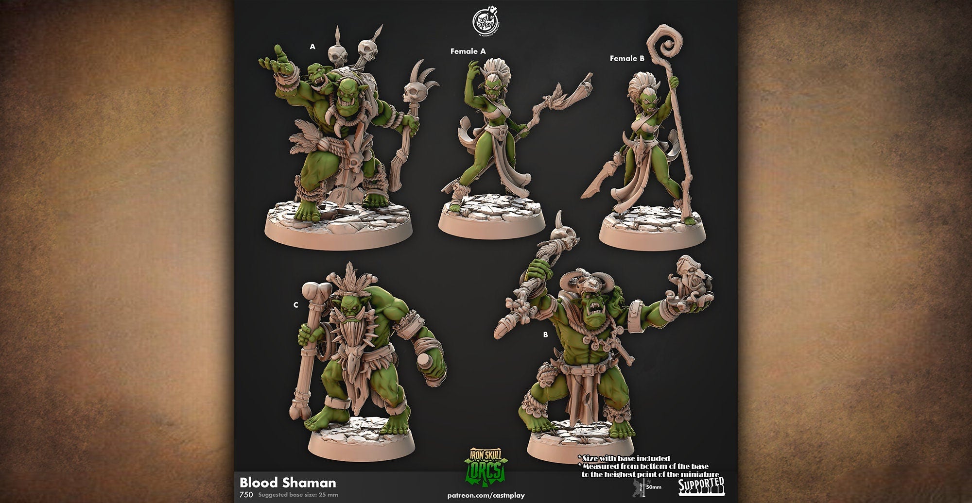 Orc "Blood Shaman" | 12K Print | Dungeons and Dragons | DnD | Pathfinder | TTRPG | Wargaming | Warhammer | 28-32 mm-Role Playing Miniatures