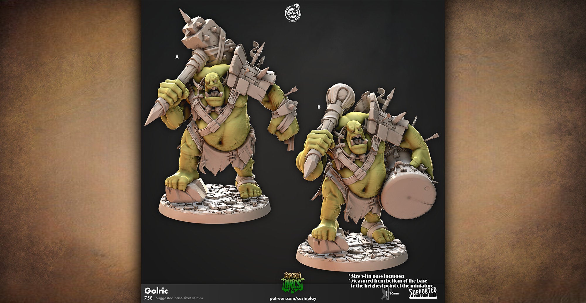 Ogre Warrior "Golric" | 12K DnD | Wargaming | Dungeons and Dragons | Pathfinder | Tabletop | RPG | 28-32 mm-Role Playing Miniatures