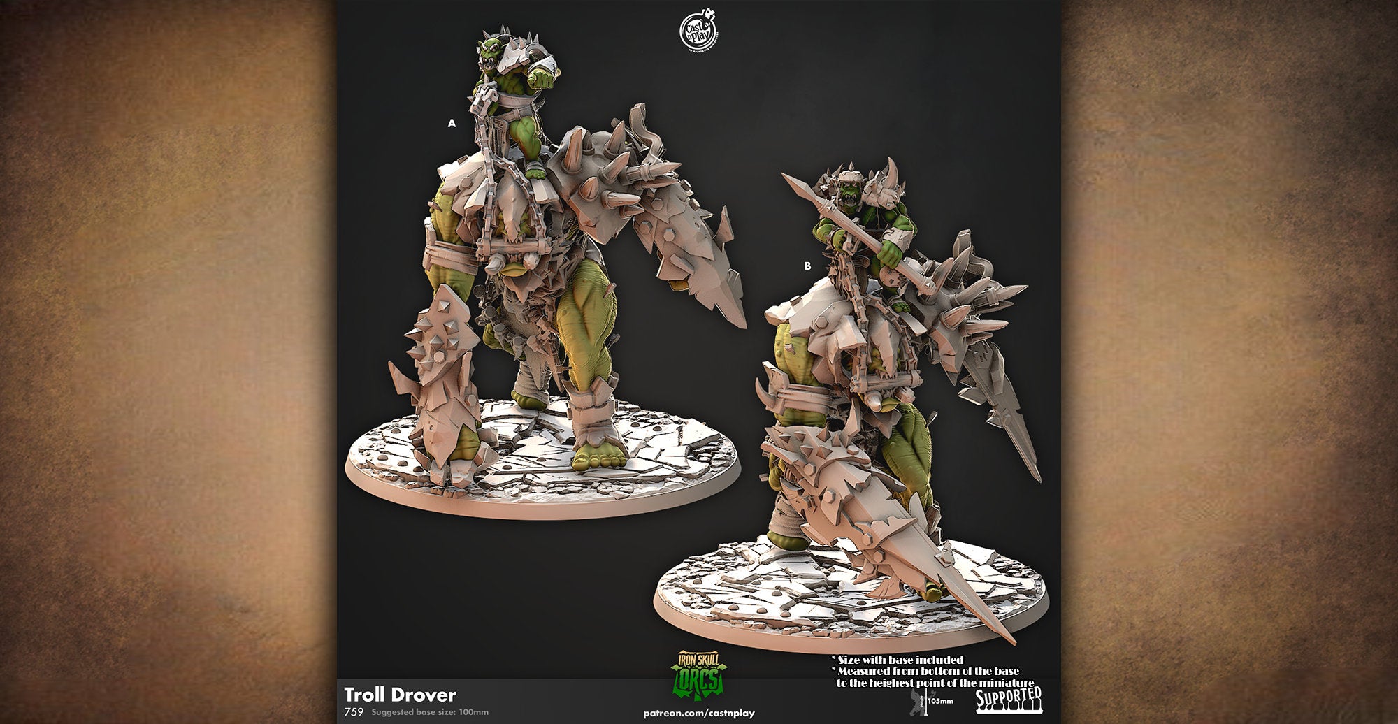 Troll + Orc Rider "Troll Drover" | Dungeons and Dragons | DnD 12K Print | Pathfinder | Tabletop | TTRPG | Wargaming | 28-32 mm-Role Playing Miniatures