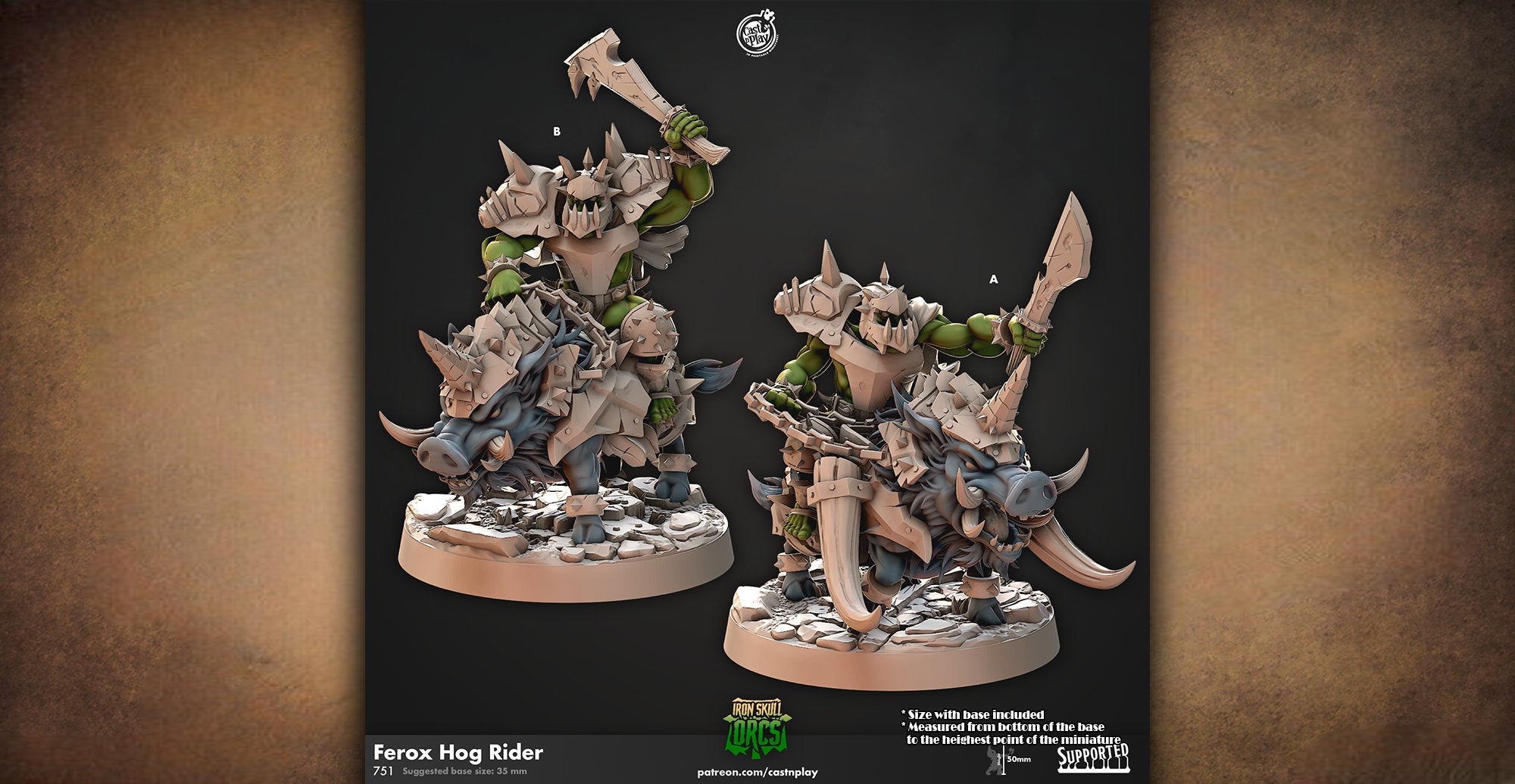 Orc Warrior "Ferox Hog Rider" | 12K DnD | Wargaming | Dungeons and Dragons | Pathfinder | Tabletop | RPG | 28-32 mm-Role Playing Miniatures