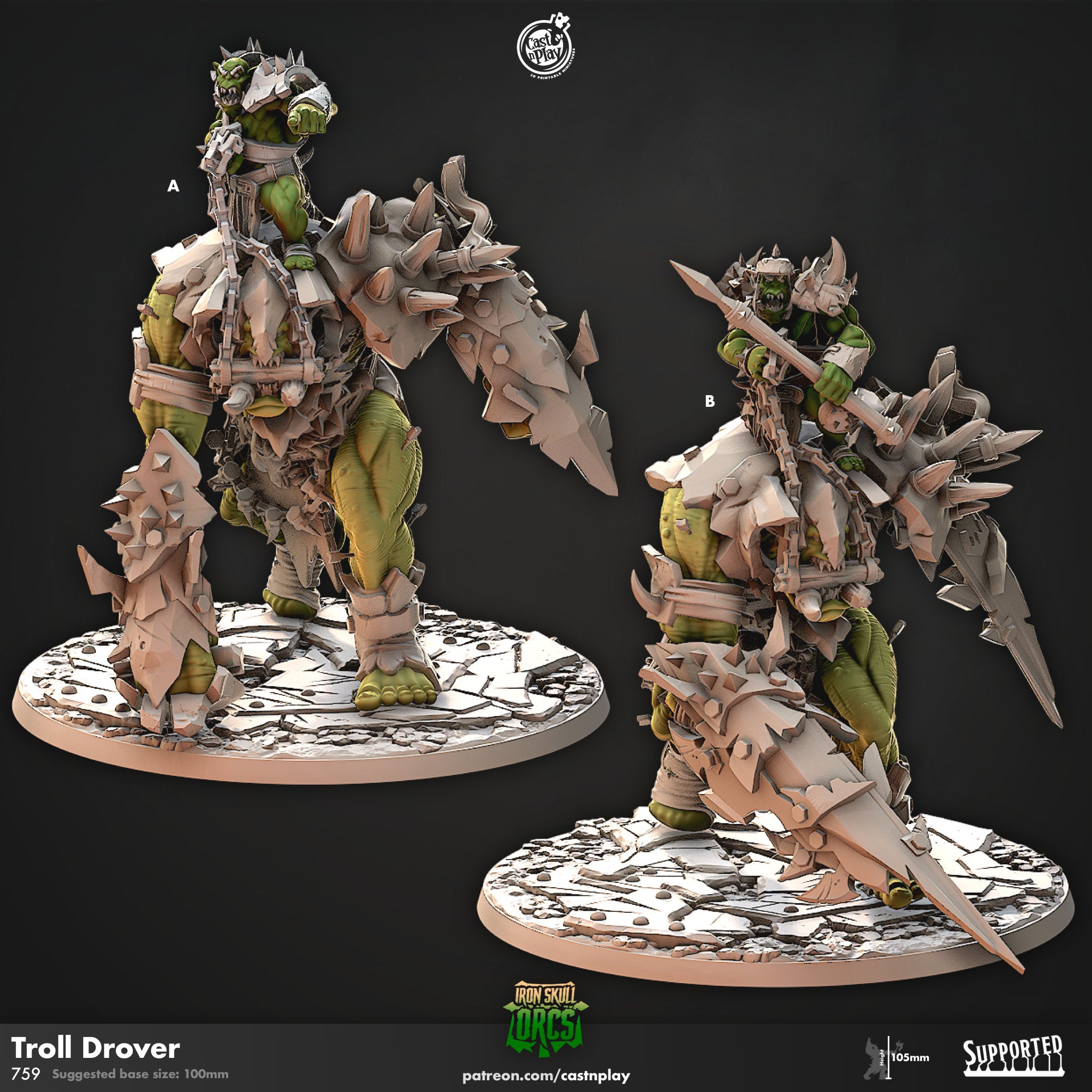 Troll + Orc Rider "Troll Drover" | Dungeons and Dragons | DnD 12K Print | Pathfinder | Tabletop | TTRPG | Wargaming | 28-32 mm-Role Playing Miniatures