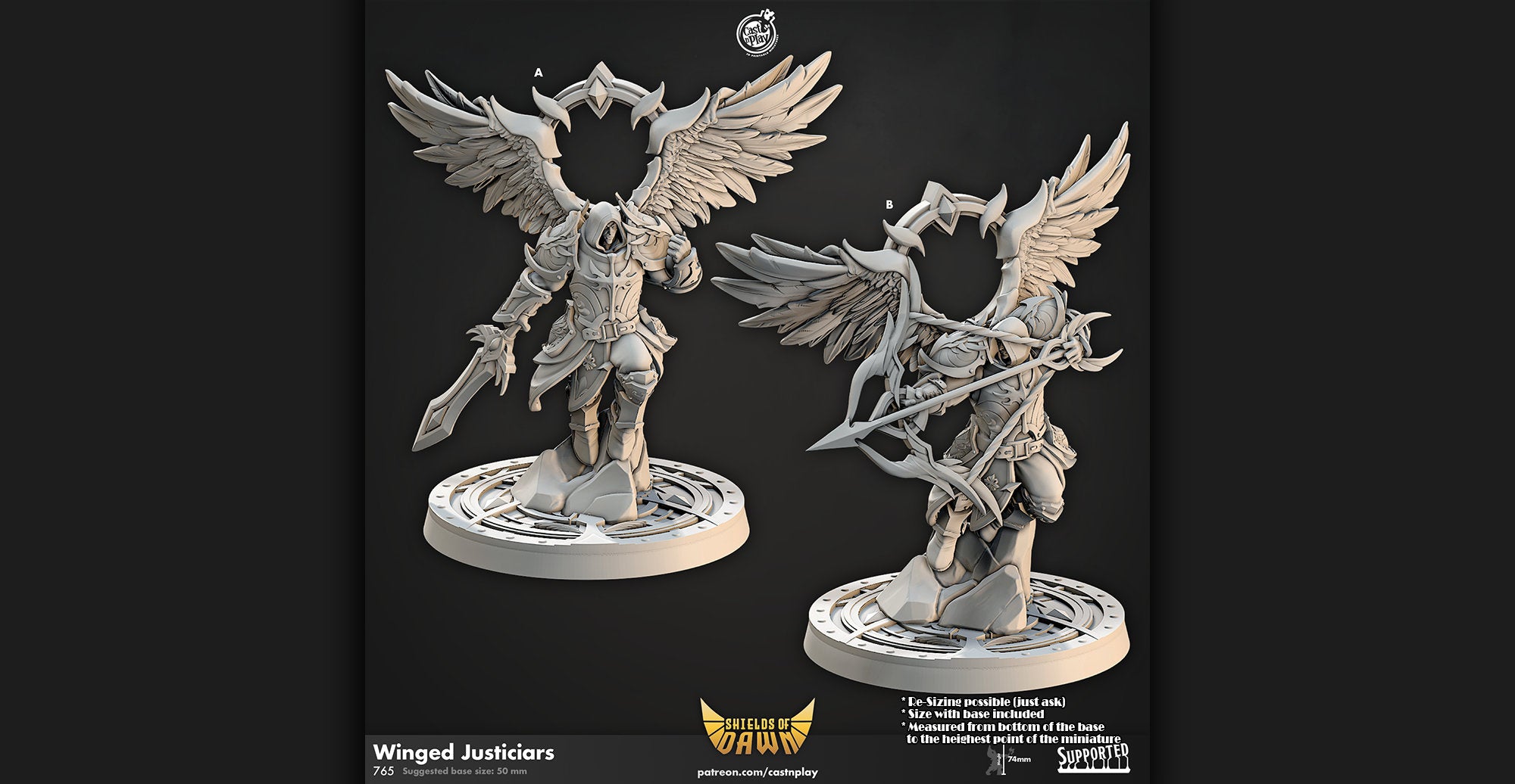 TEMPLAR PALADIN "Winged Justicars" | 12K DnD | Wargaming | Dungeons and Dragons | Pathfinder | Tabletop | RPG | 28-32 mm-Role Playing Miniatures